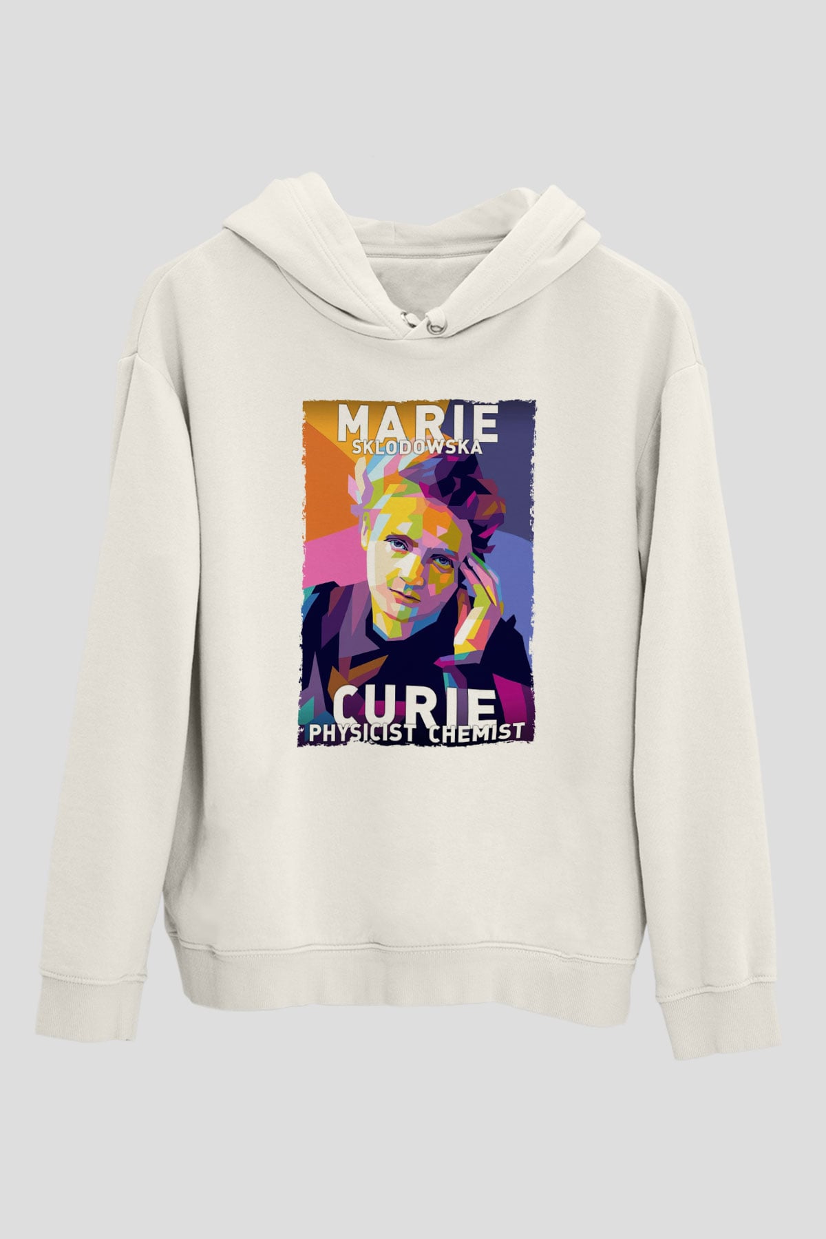 Marie Sklodowska Curie Baskılı Unisex Ekru Hoodie