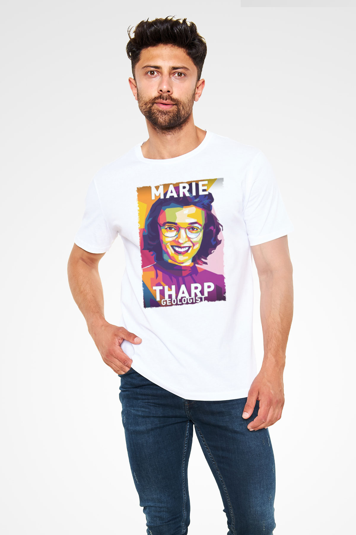 Marie Tharp Baskılı Unisex Beyaz Tişört - Tshirt