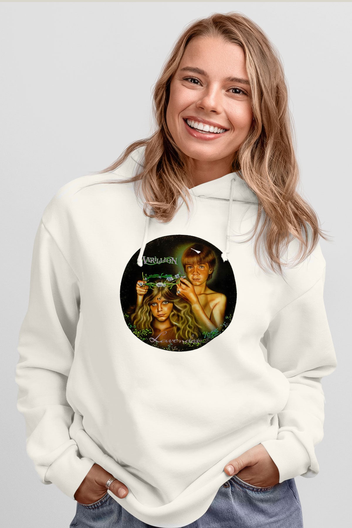 Marillion Baskılı Beyaz Unisex Kapüşonlu Sweatshirt