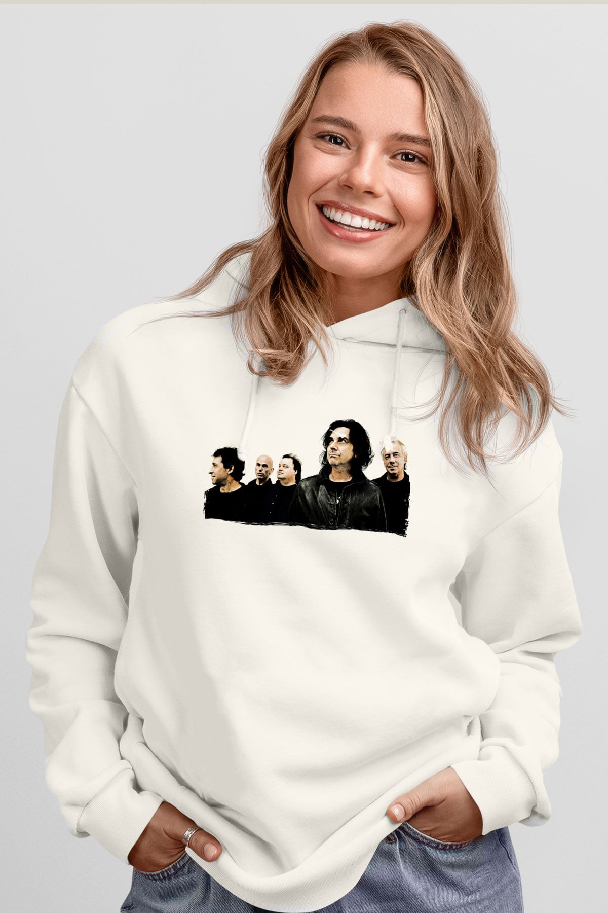 Marillion Baskılı Beyaz Unisex Kapüşonlu Sweatshirt