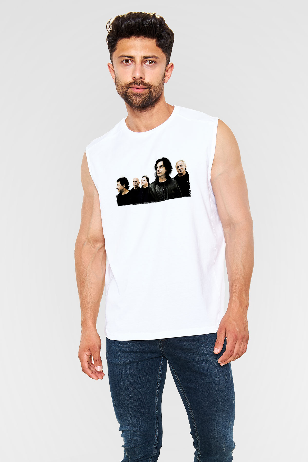 Marillion Baskılı Beyaz Unisex Kolsuz Tişört - Tshirt