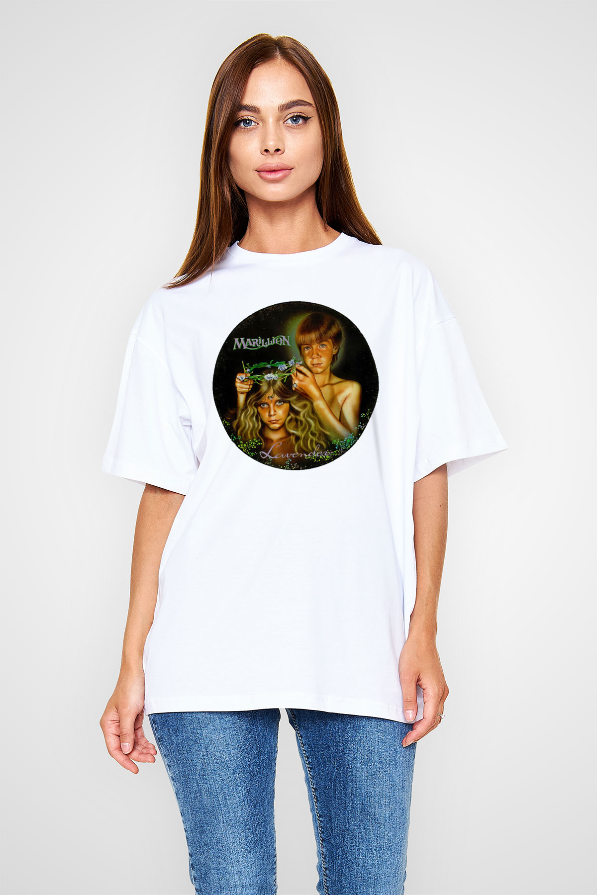 Marillion Baskılı Beyaz Unisex Oversize Tişört - Tshirt