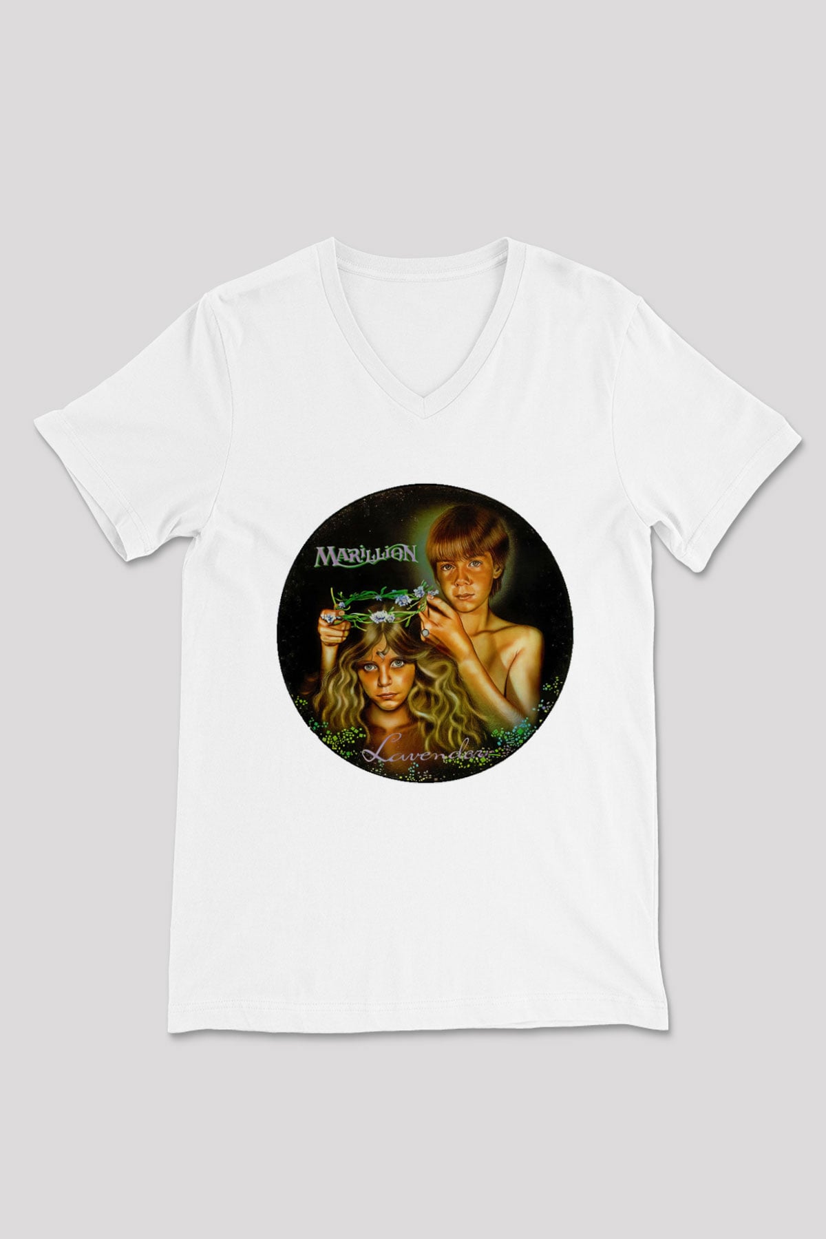 Marillion Baskılı Beyaz Unisex V Yaka Tişört - Tshirt