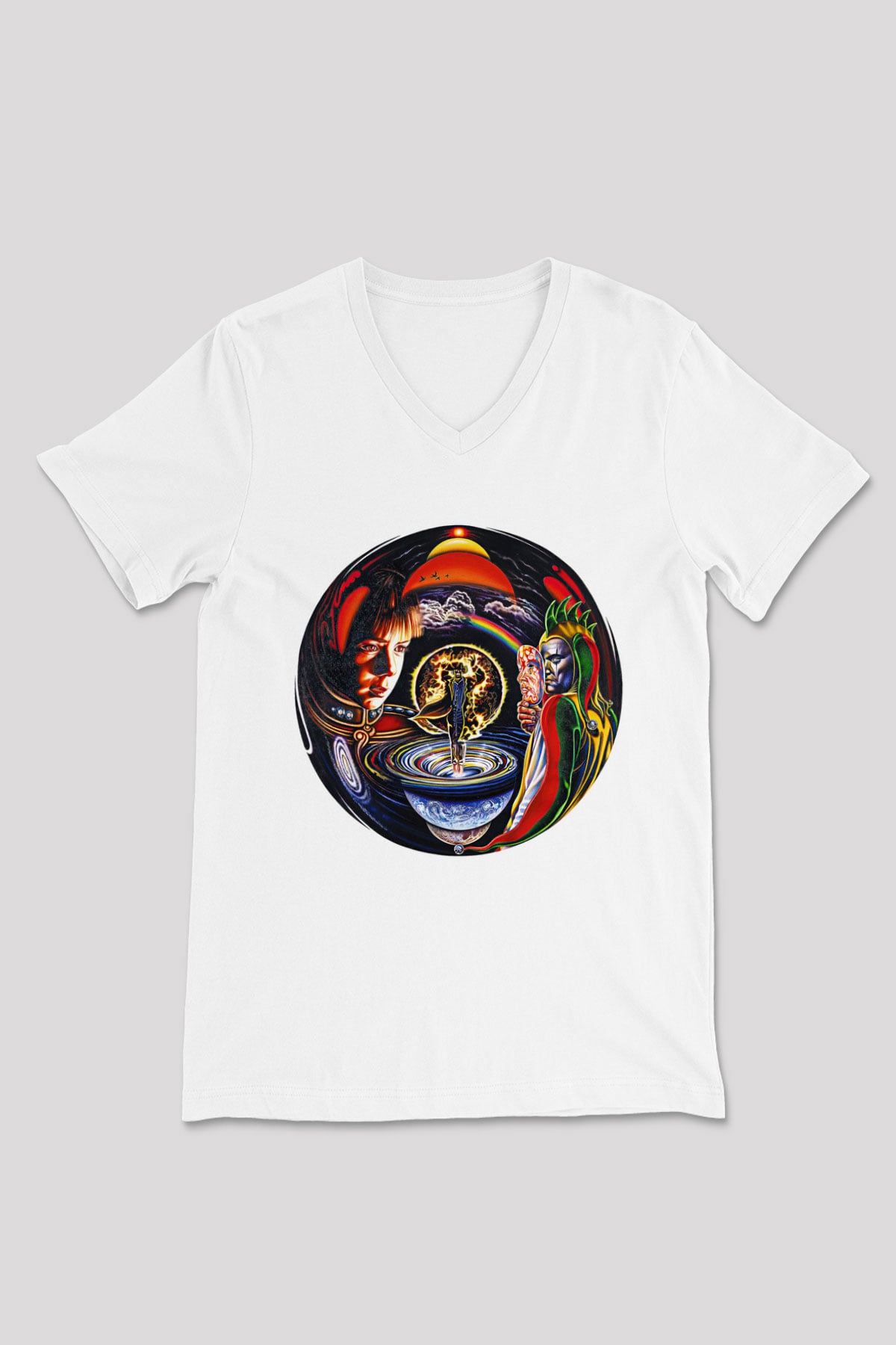Marillion Baskılı Beyaz Unisex V Yaka Tişört - Tshirt