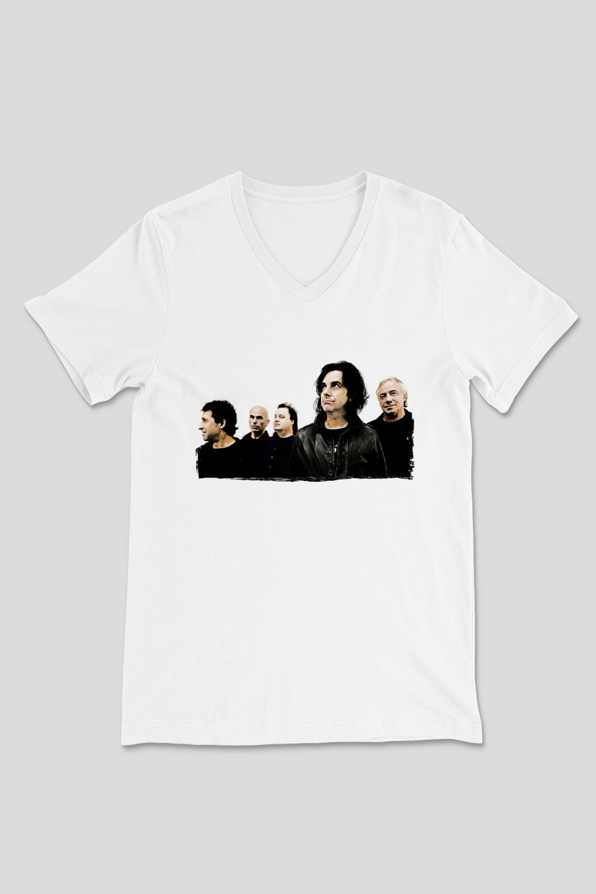 Marillion Baskılı Beyaz Unisex V Yaka Tişört - Tshirt