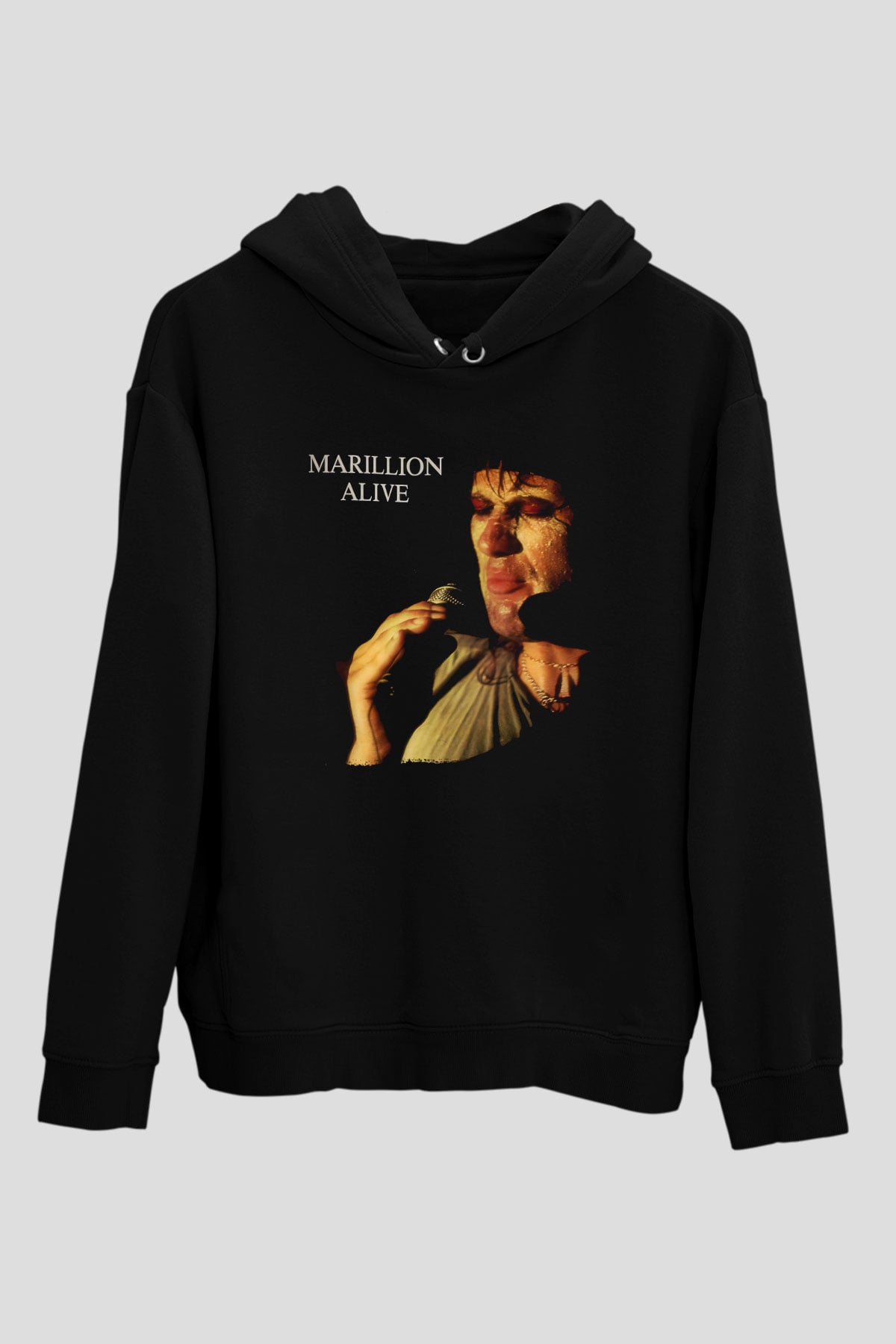 Marillion Baskılı Unisex Siyah Kapüşonlu Sweatshirt