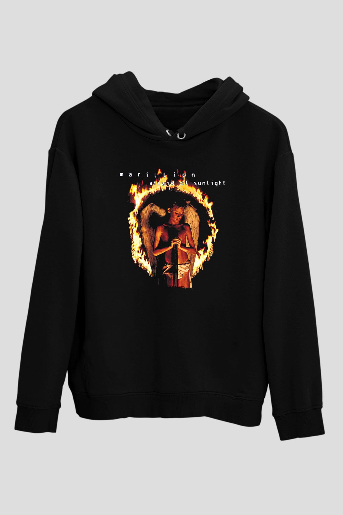 Marillion Baskılı Unisex Siyah Kapüşonlu Sweatshirt