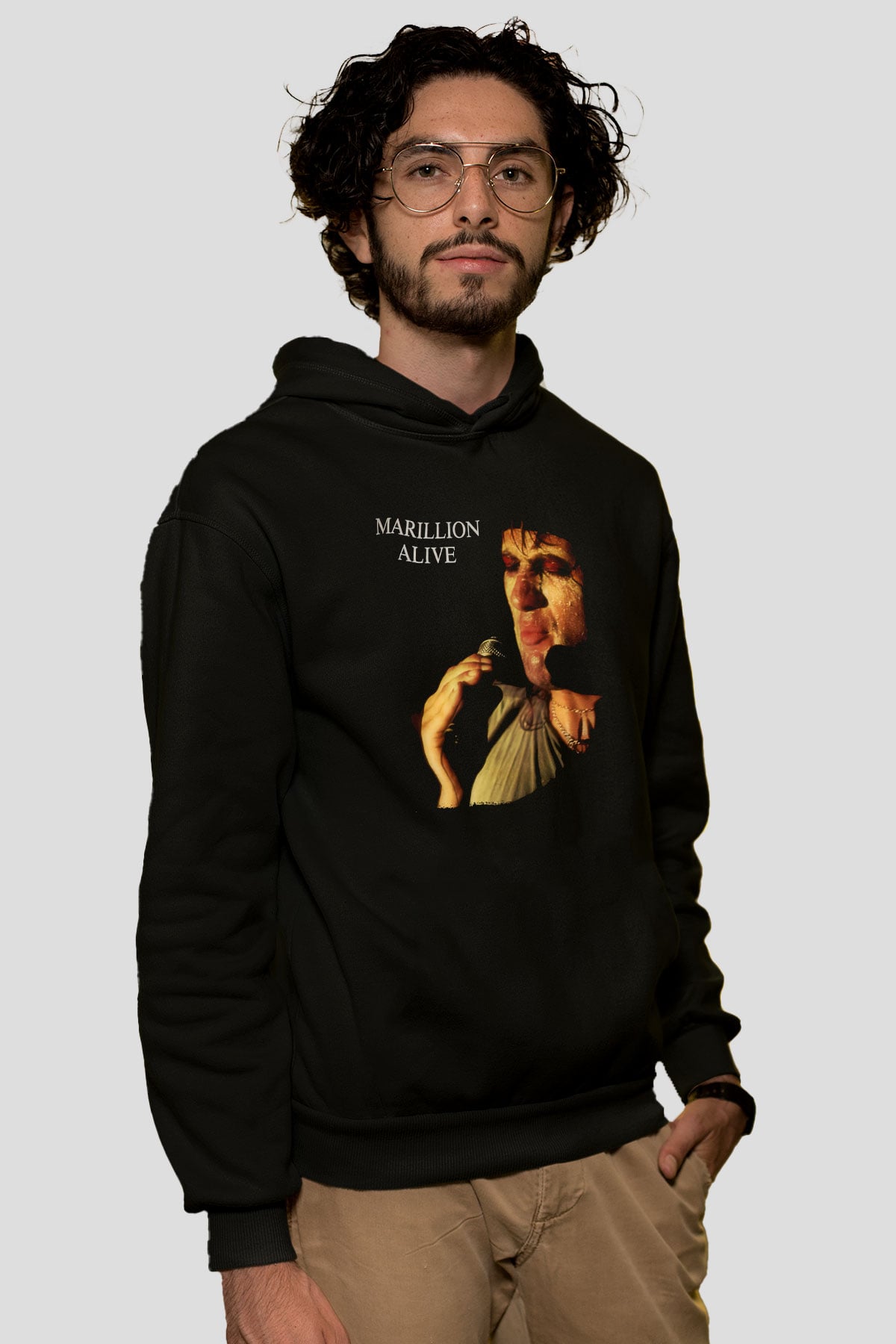 Marillion Baskılı Unisex Siyah Kapüşonlu Sweatshirt