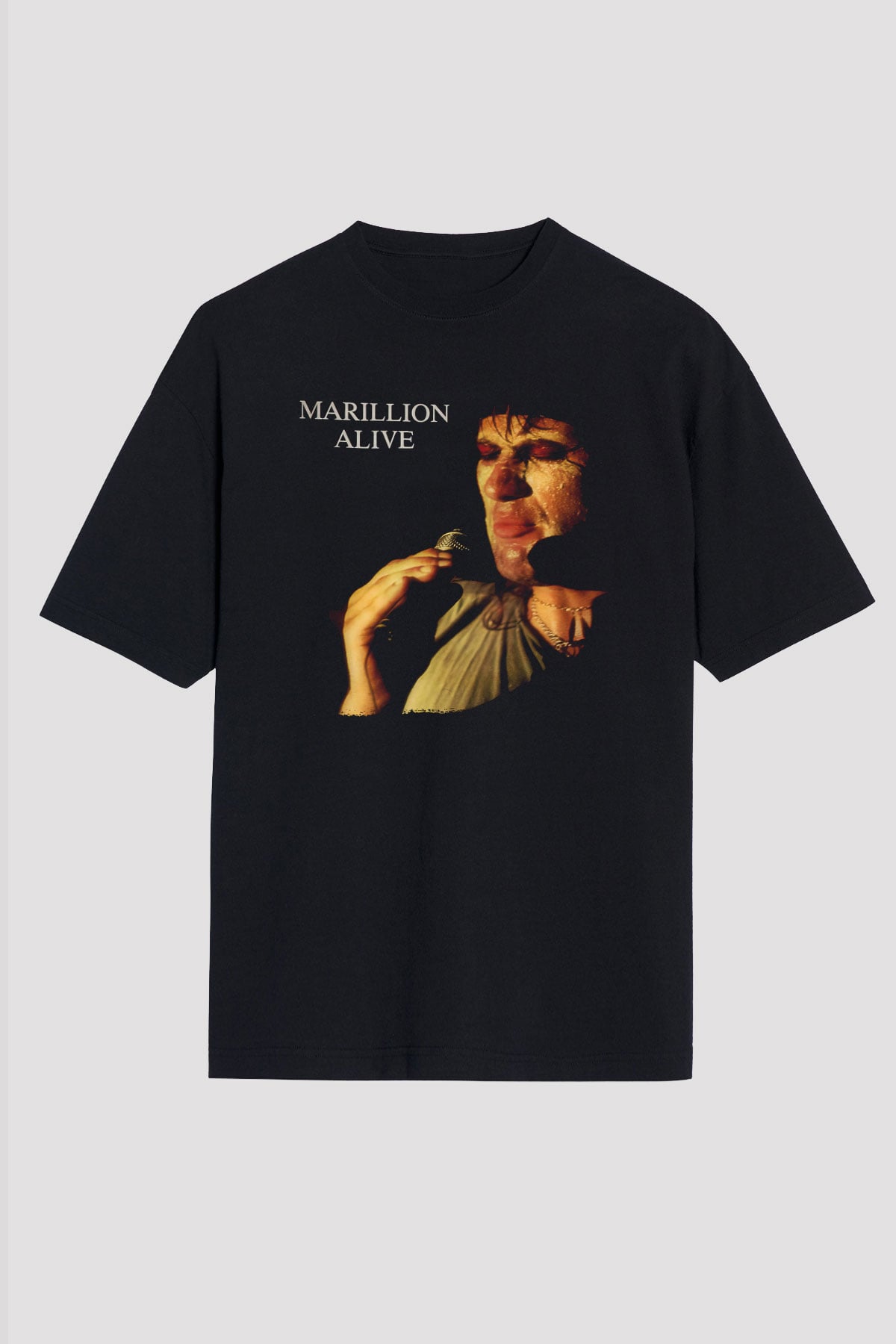 Marillion Baskılı Unisex Siyah Oversize Tişört - Tshirt