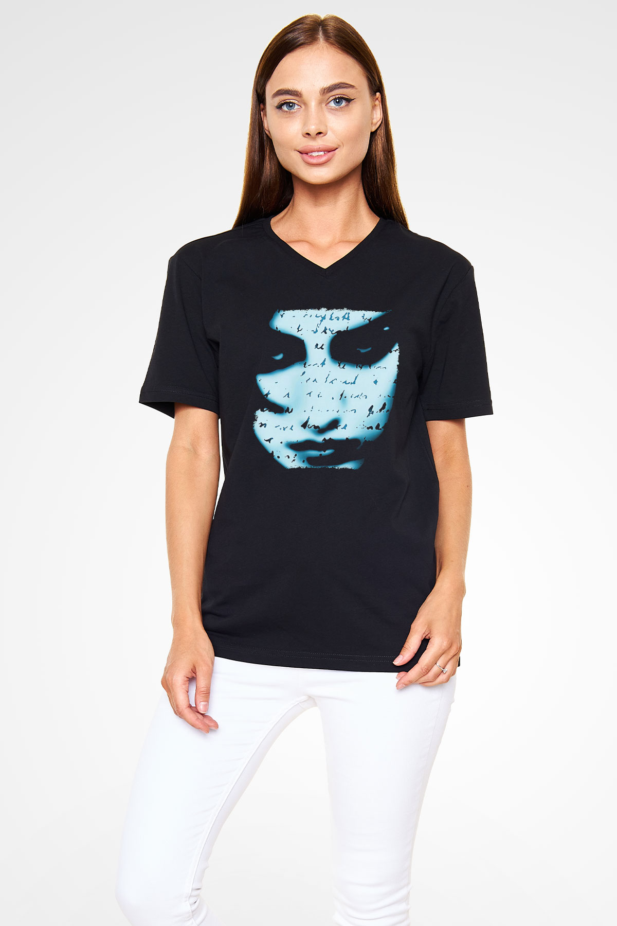 Marillion Baskılı Unisex Siyah V Yaka Tişört - Tshirt