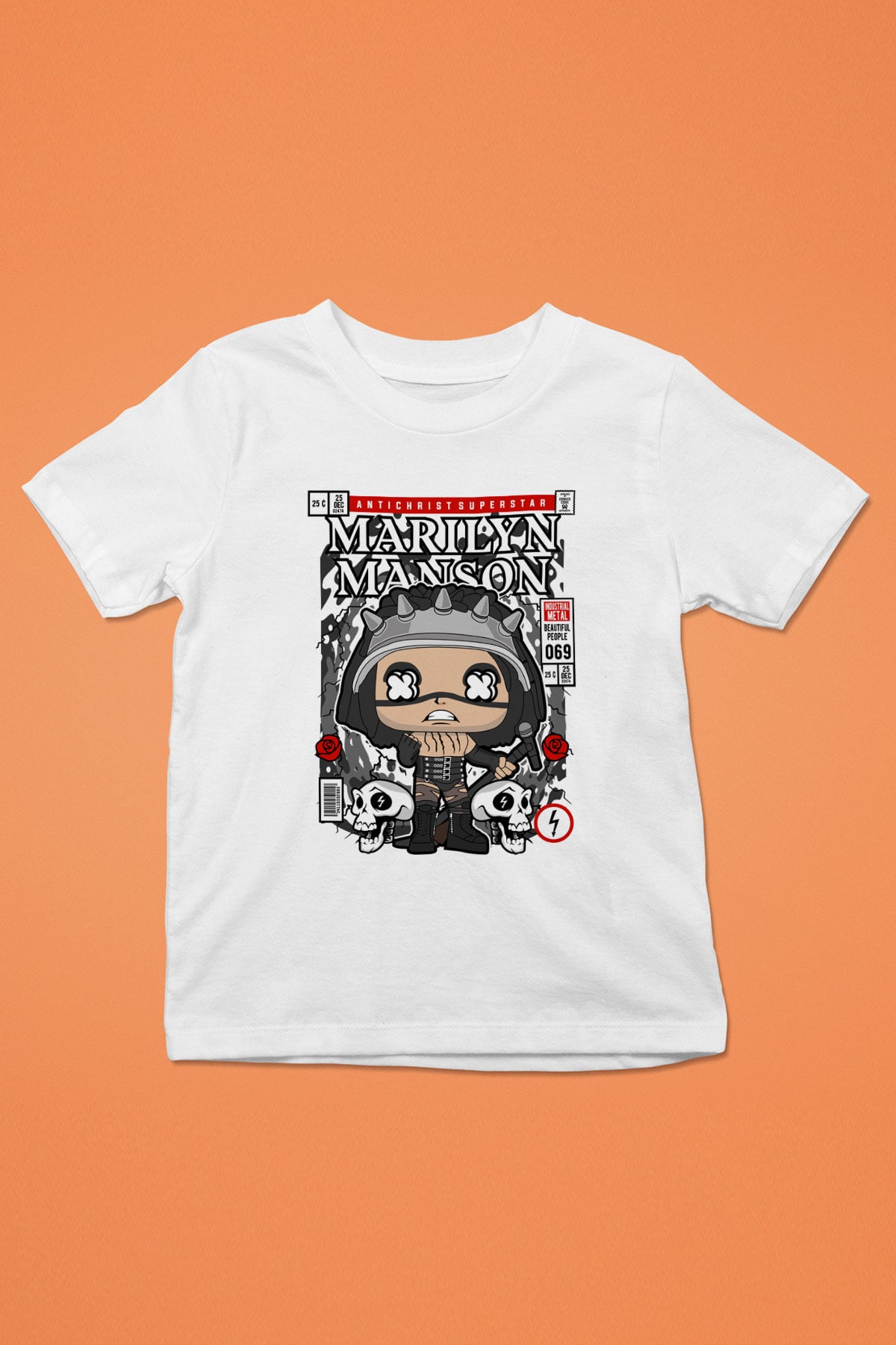 Marilyn Manson Baskılı Unisex Beyaz Çocuk Tişört