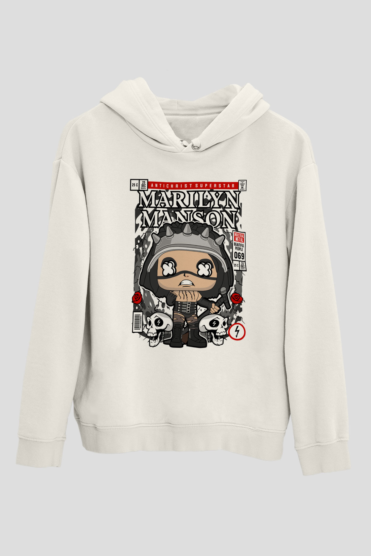 Marilyn Manson Baskılı Unisex Beyaz Hoodie