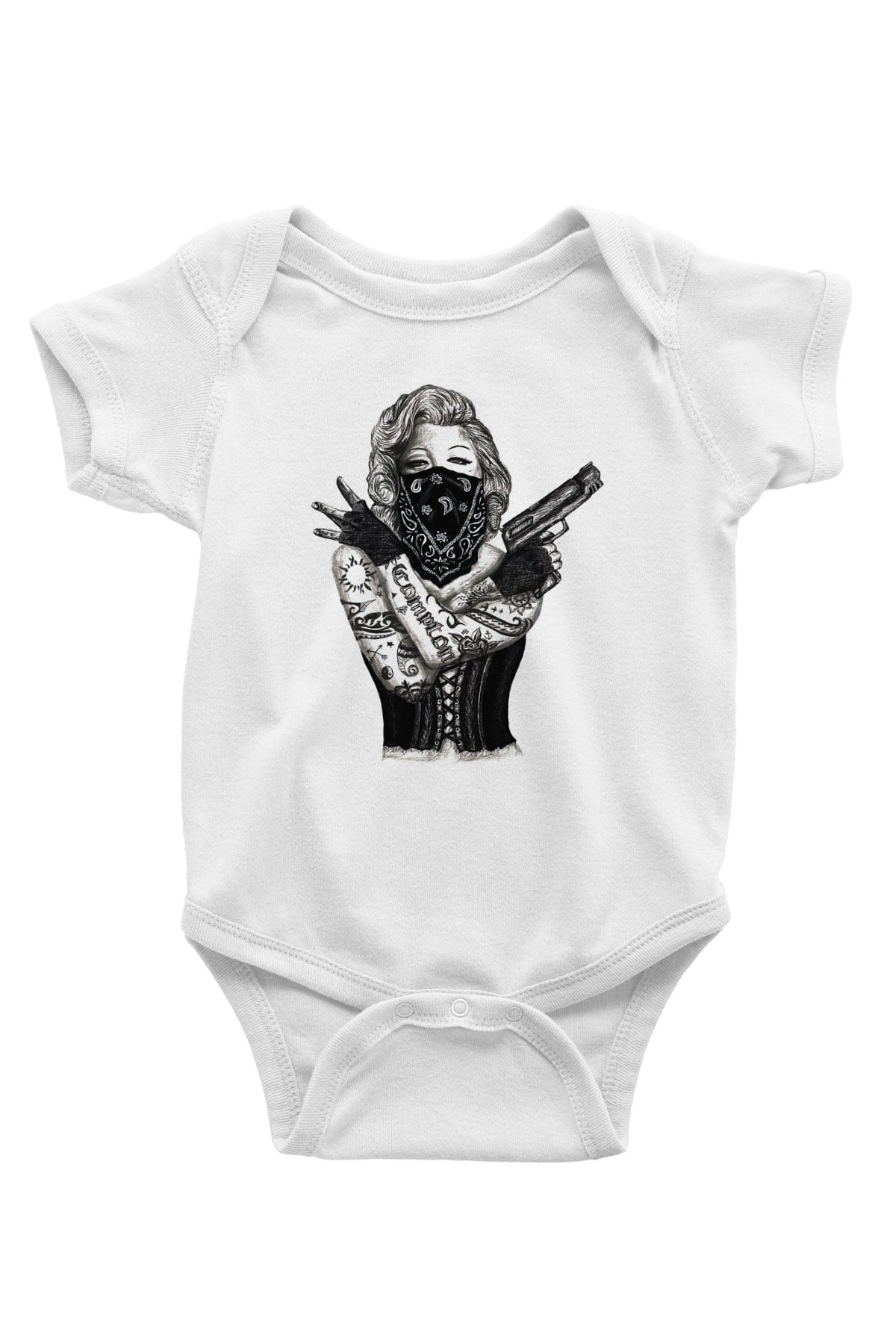 Marilyn Monroe Baskılı Beyaz Unisex Bebek Body - Zıbın