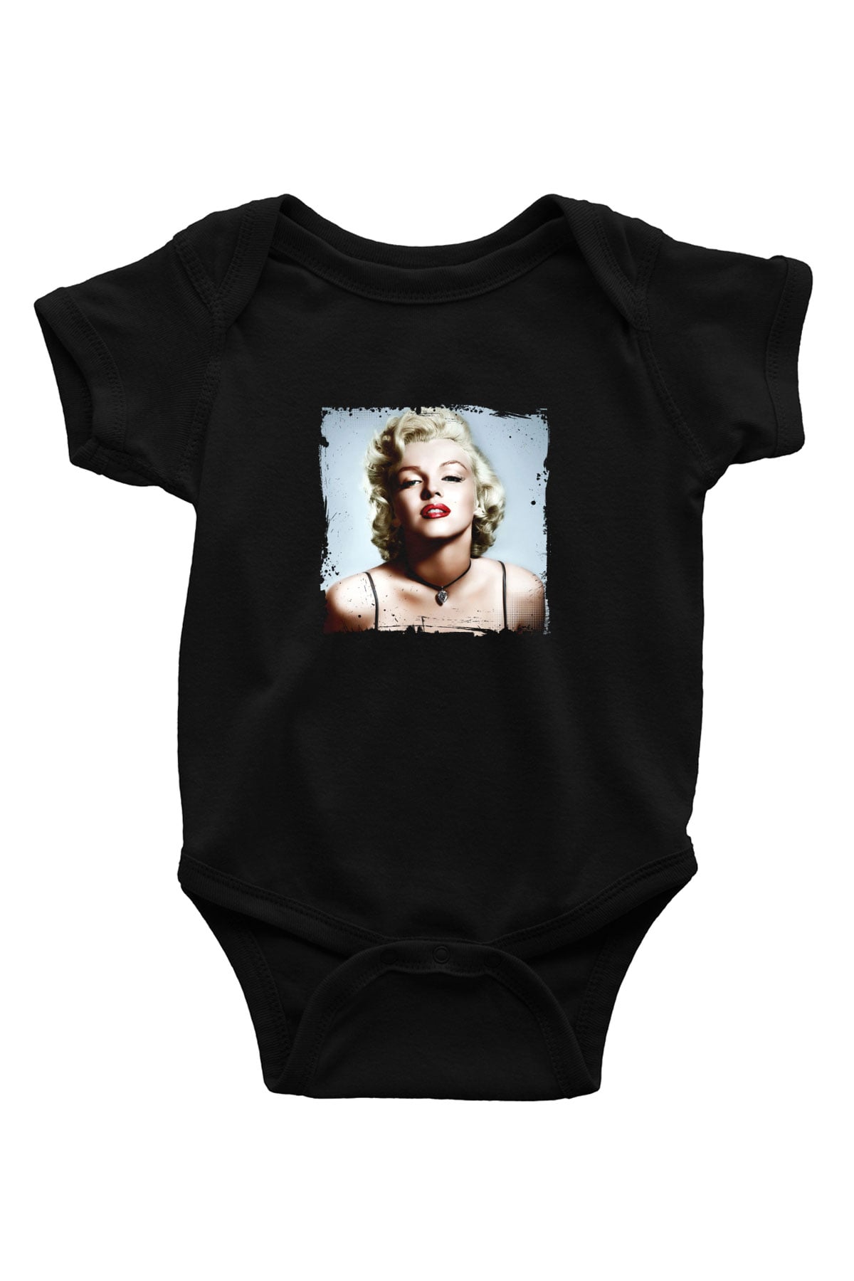 Marilyn Monroe Baskılı Unisex Siyah Bebek Body - Zıbın