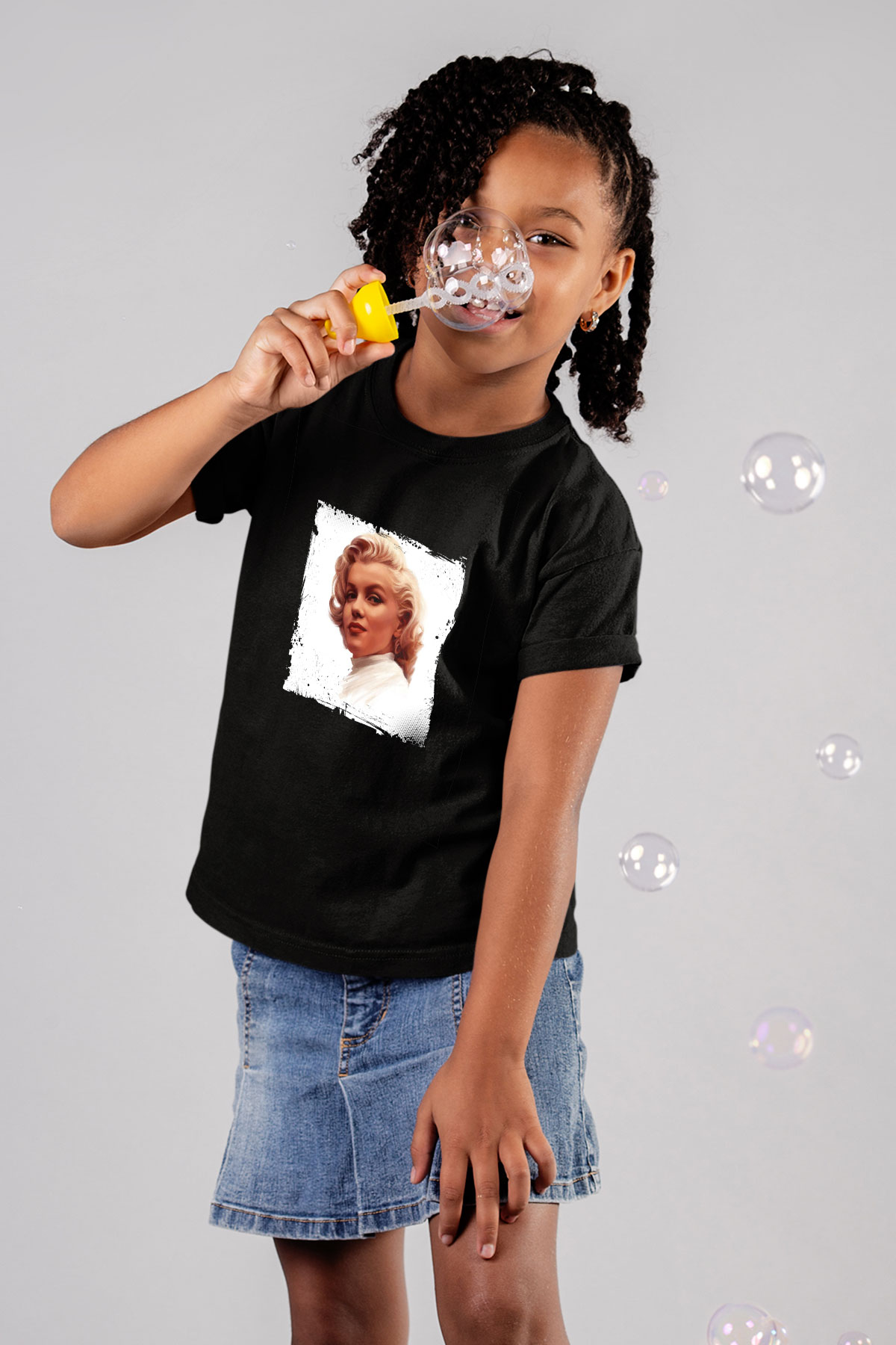 Marilyn Monroe Baskılı Unisex Siyah Çocuk Tişört