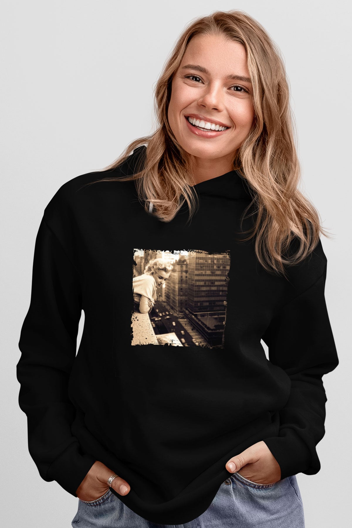 Marilyn Monroe Baskılı Unisex Siyah Hoodie
