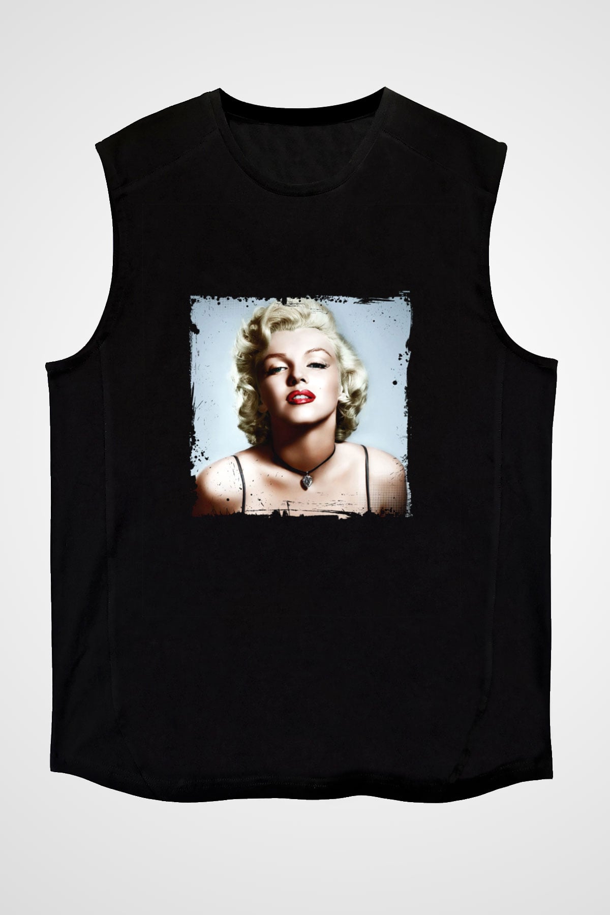 Marilyn Monroe Baskılı Unisex Siyah Kolsuz Tişört