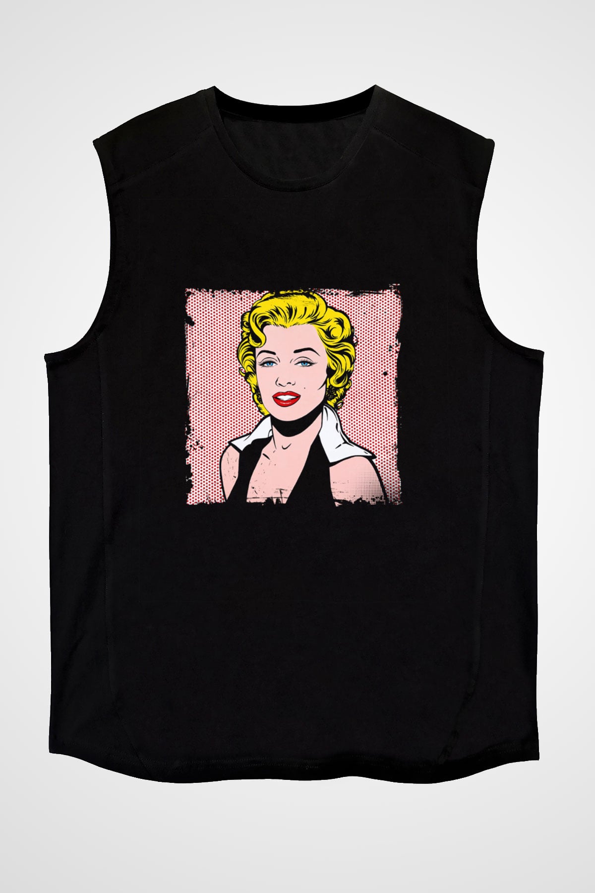 Marilyn Monroe Baskılı Unisex Siyah Kolsuz Tişört