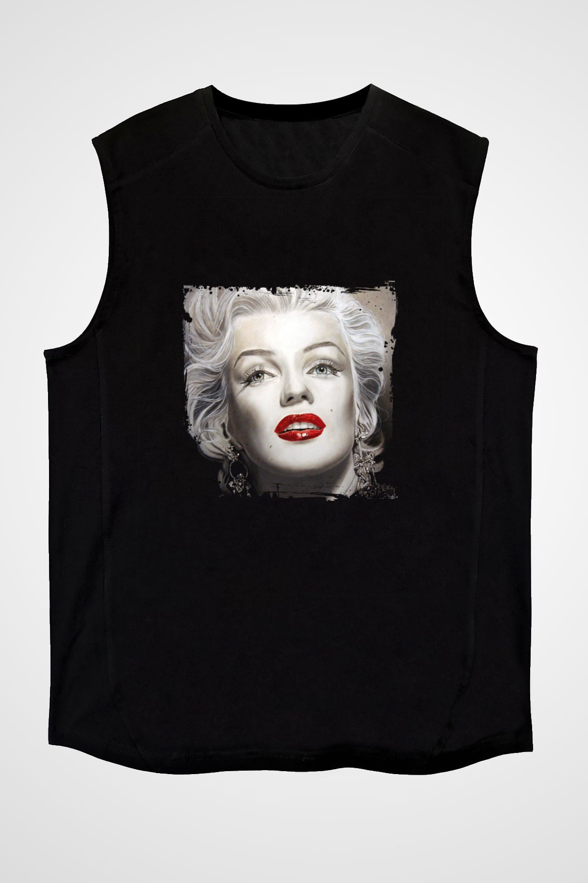 Marilyn Monroe Baskılı Unisex Siyah Kolsuz Tişört