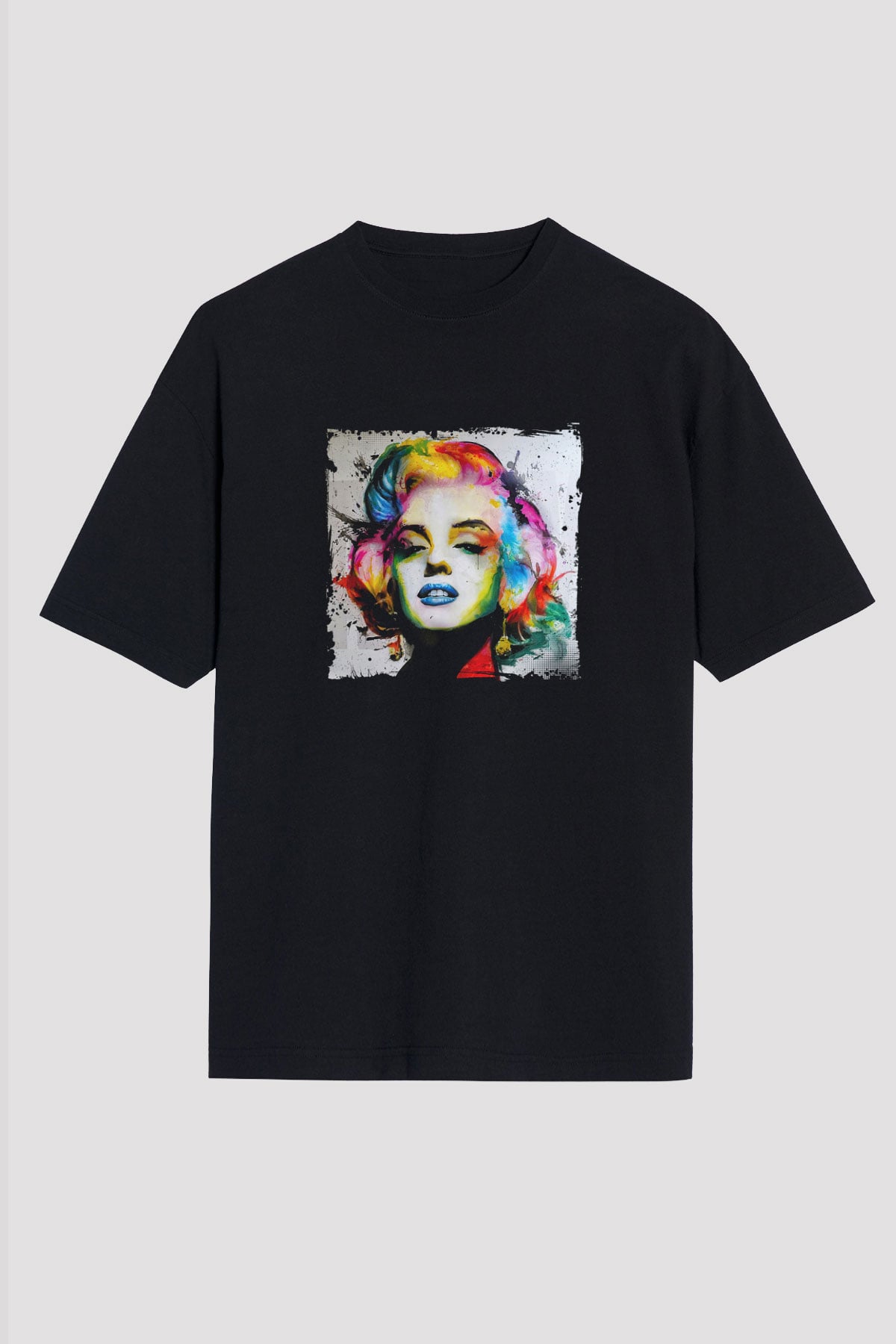 Marilyn Monroe Baskılı Unisex Siyah Oversize Tişört