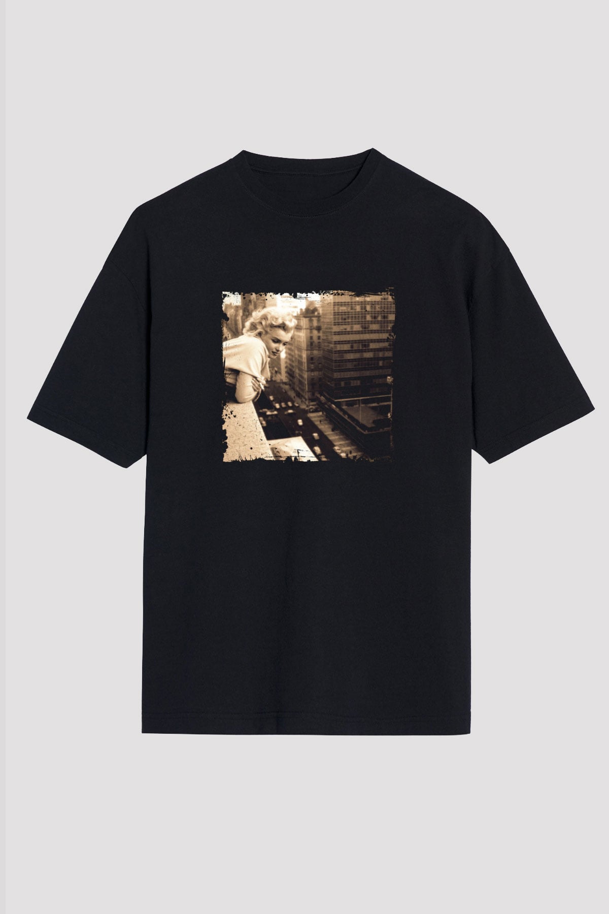 Marilyn Monroe Baskılı Unisex Siyah Oversize Tişört