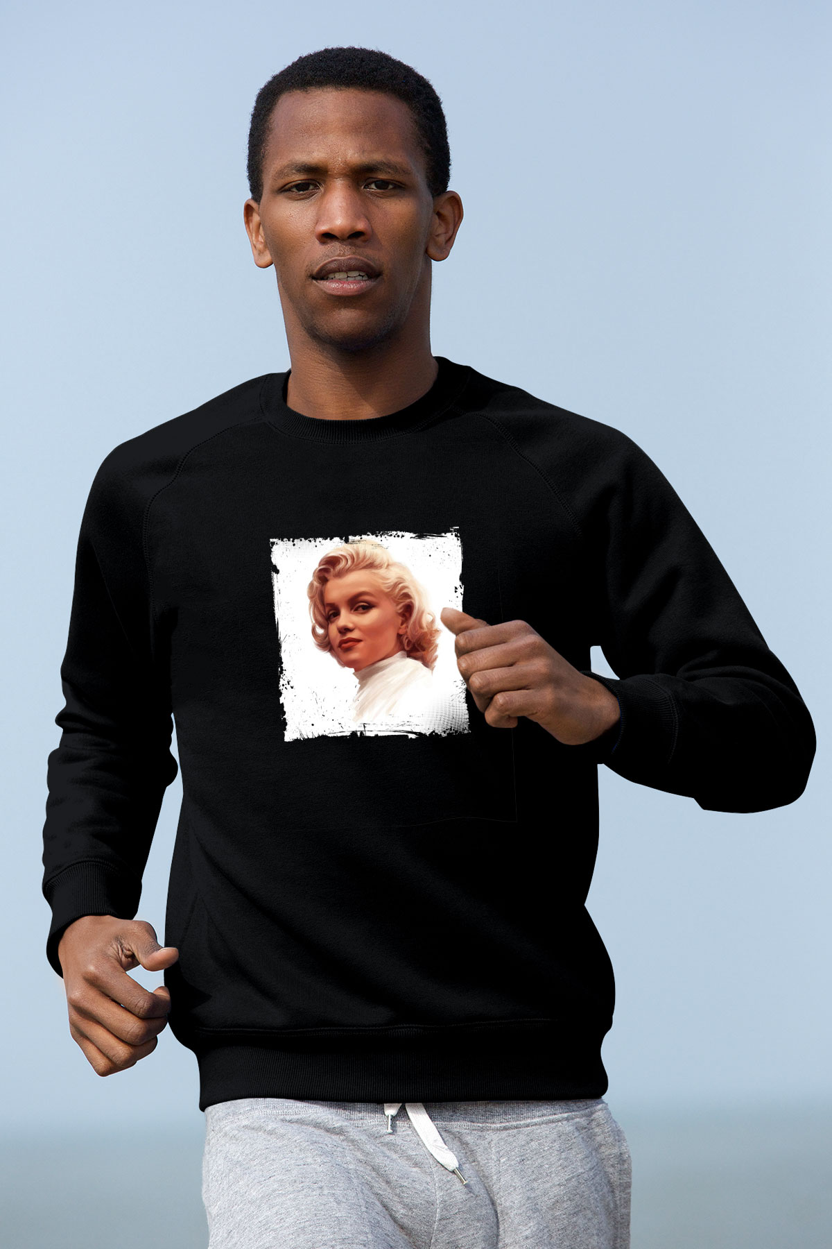 Marilyn Monroe Baskılı Unisex Siyah Sweatshirt