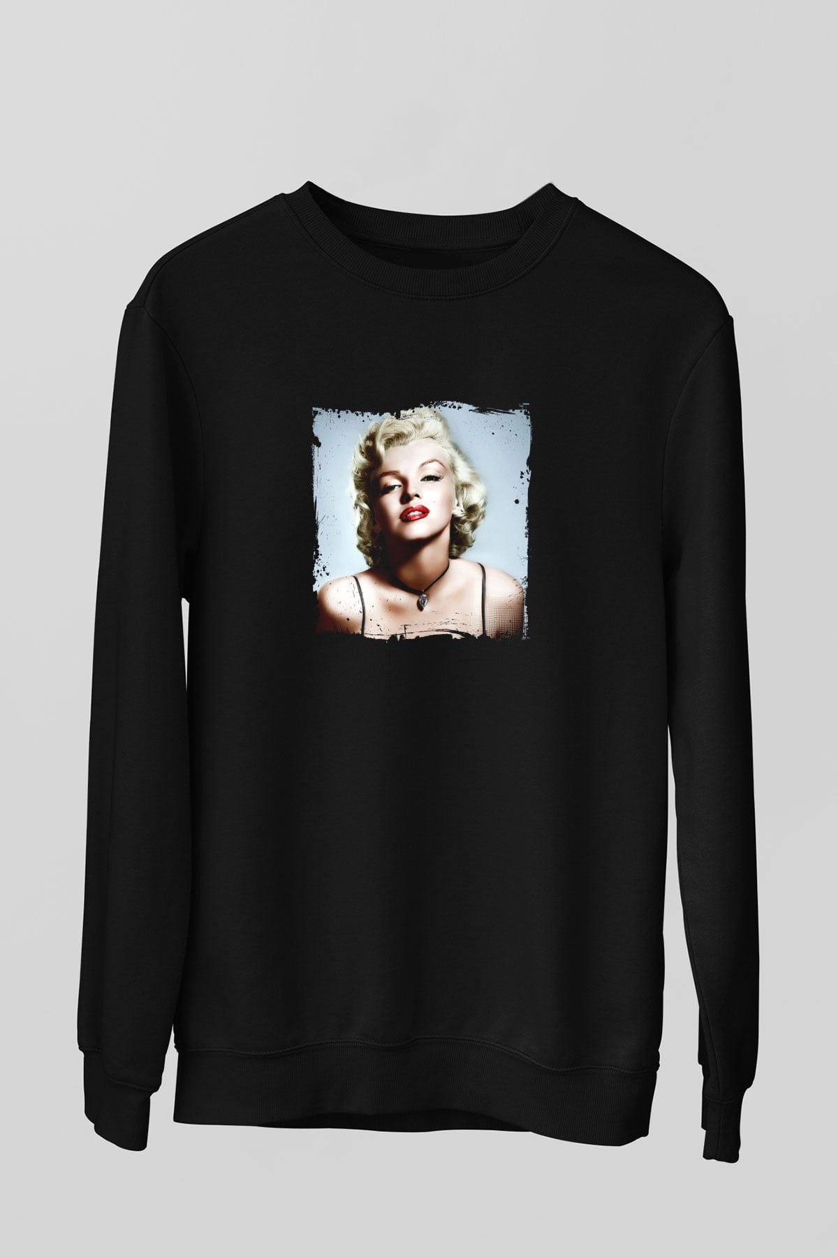 Marilyn Monroe Baskılı Unisex Siyah Sweatshirt