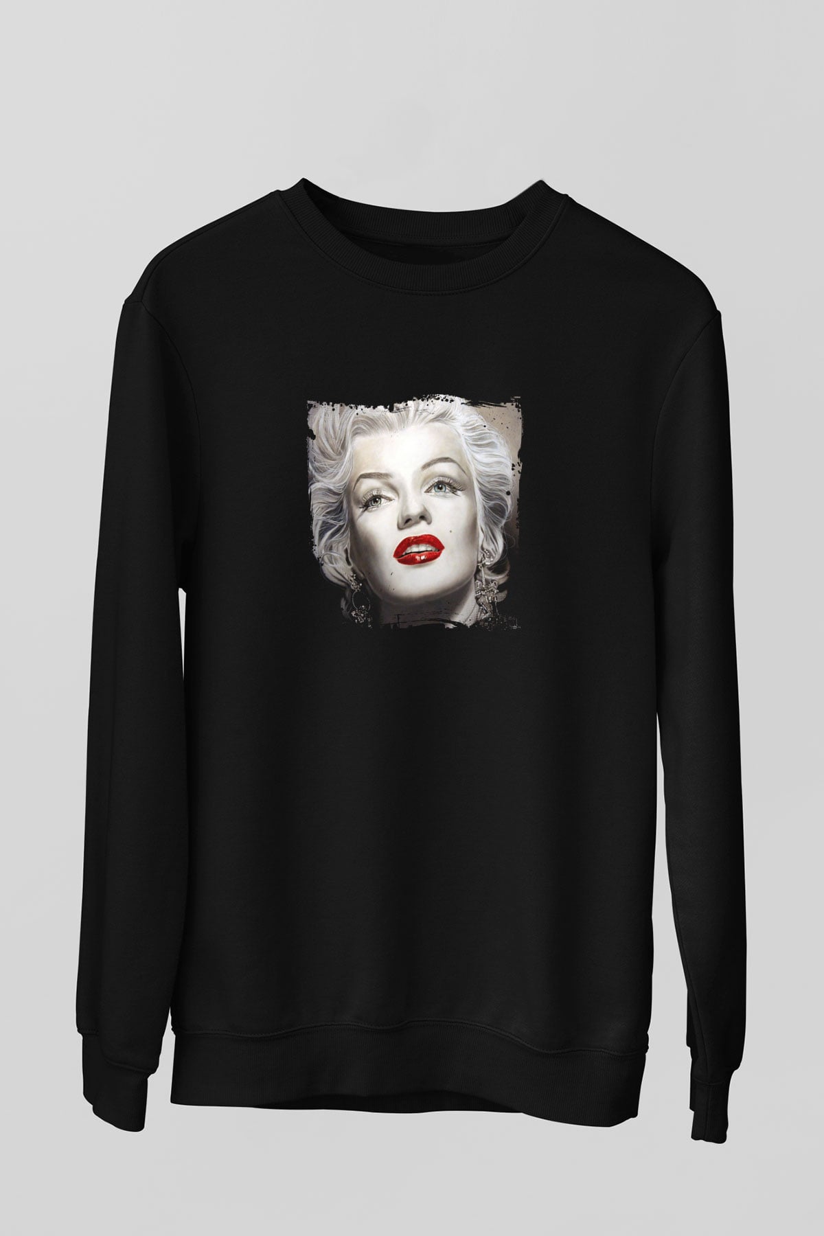 Marilyn Monroe Baskılı Unisex Siyah Sweatshirt