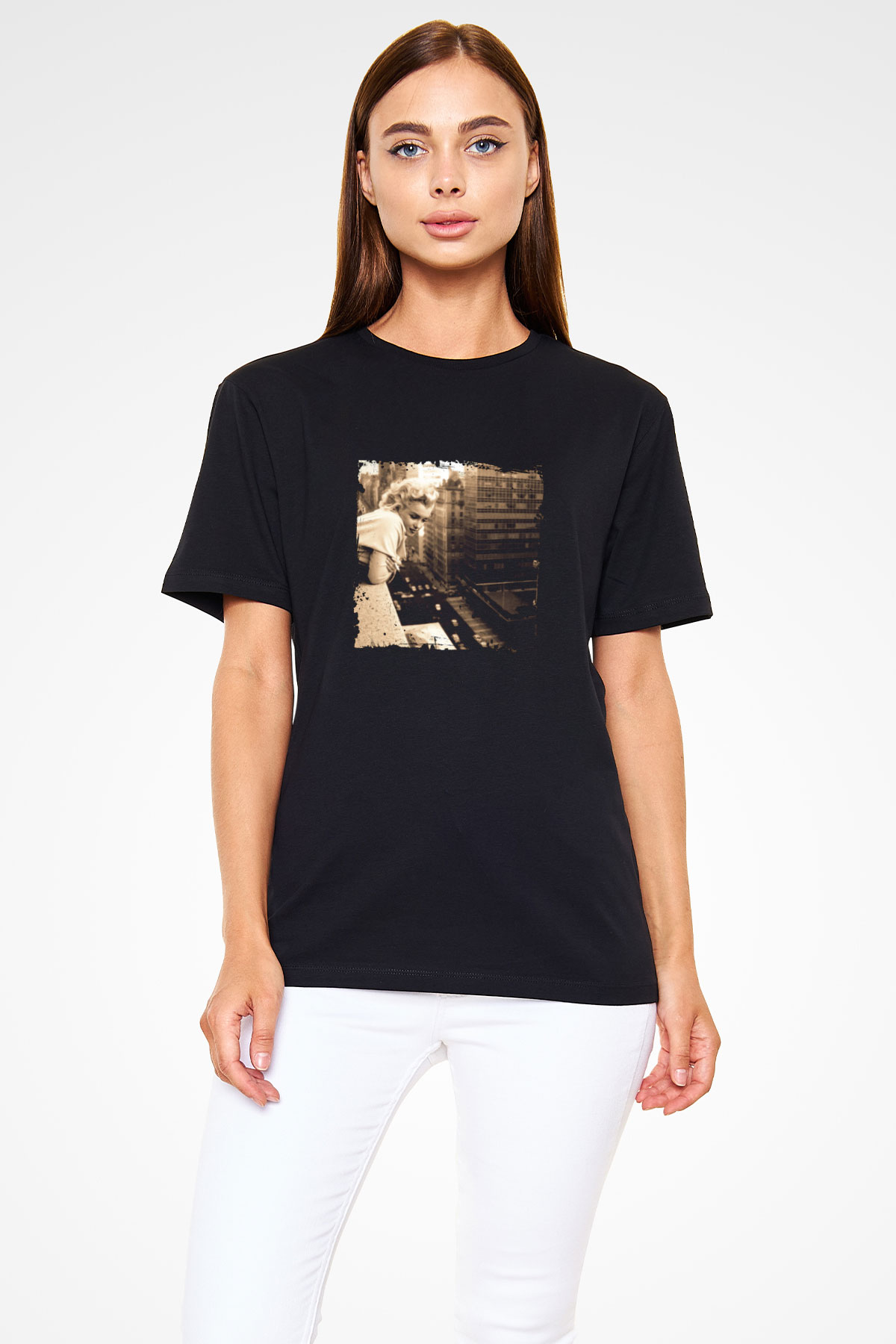 Marilyn Monroe Baskılı Unisex Siyah Tişört