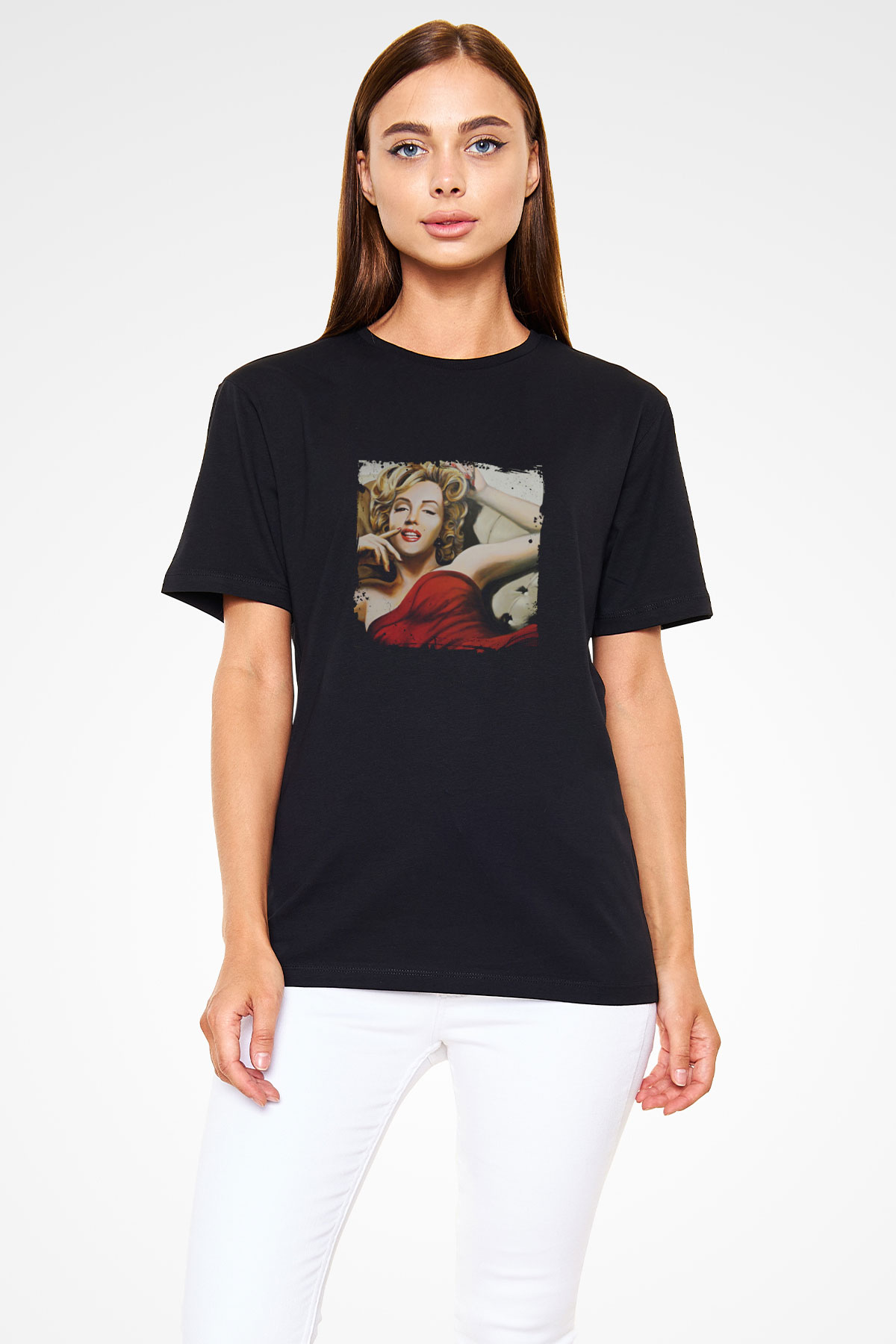 Marilyn Monroe Baskılı Unisex Siyah Tişört