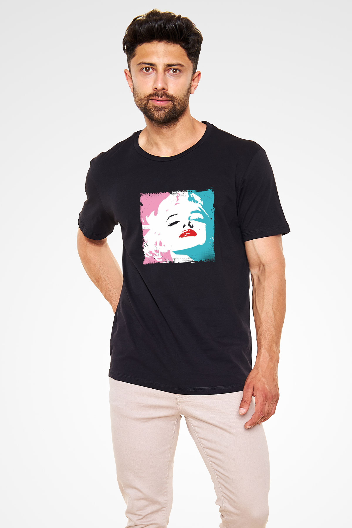 Marilyn Monroe Baskılı Unisex Siyah Tişört