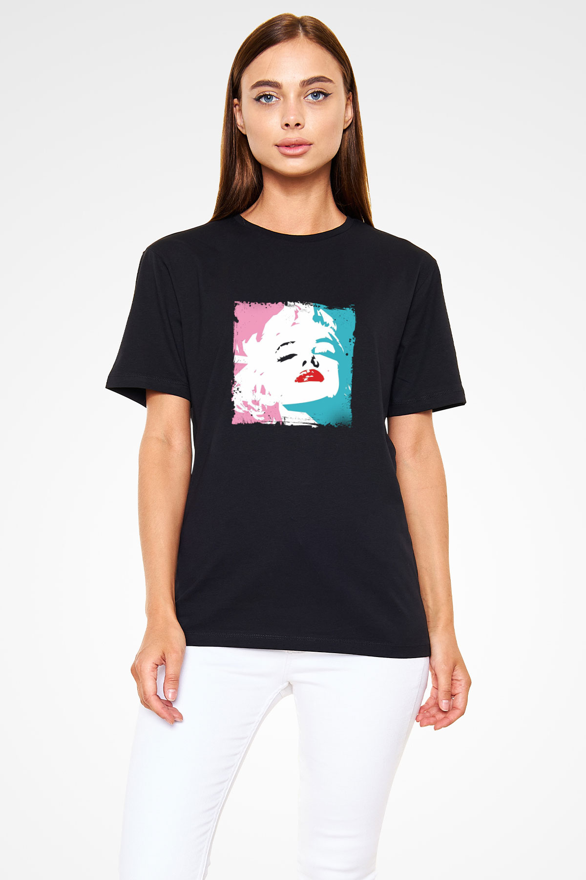 Marilyn Monroe Baskılı Unisex Siyah Tişört