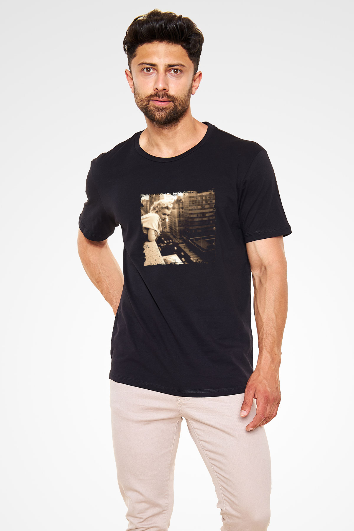 Marilyn Monroe Baskılı Unisex Siyah Tişört