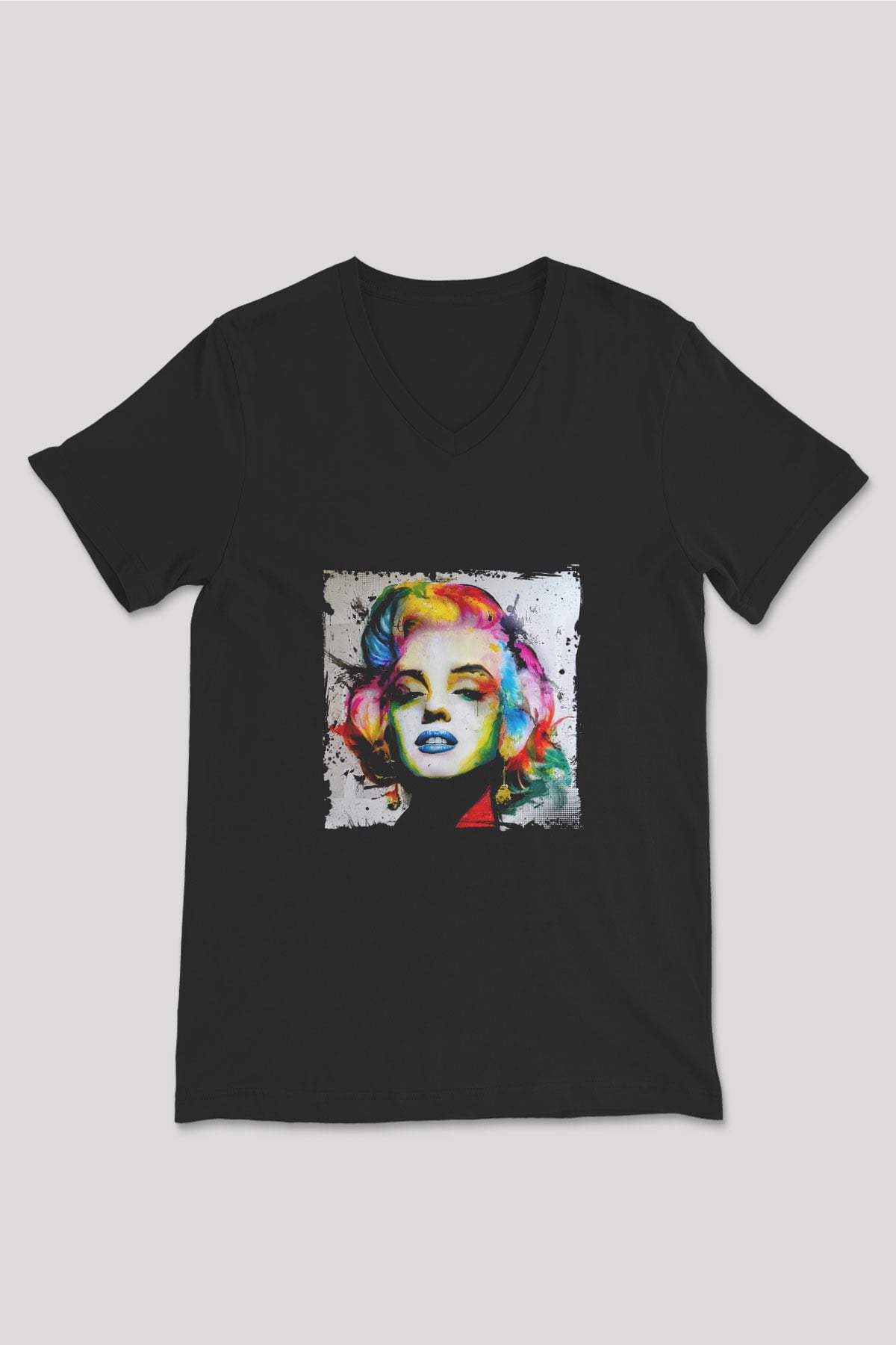 Marilyn Monroe Baskılı Unisex Siyah V Yaka Tişört