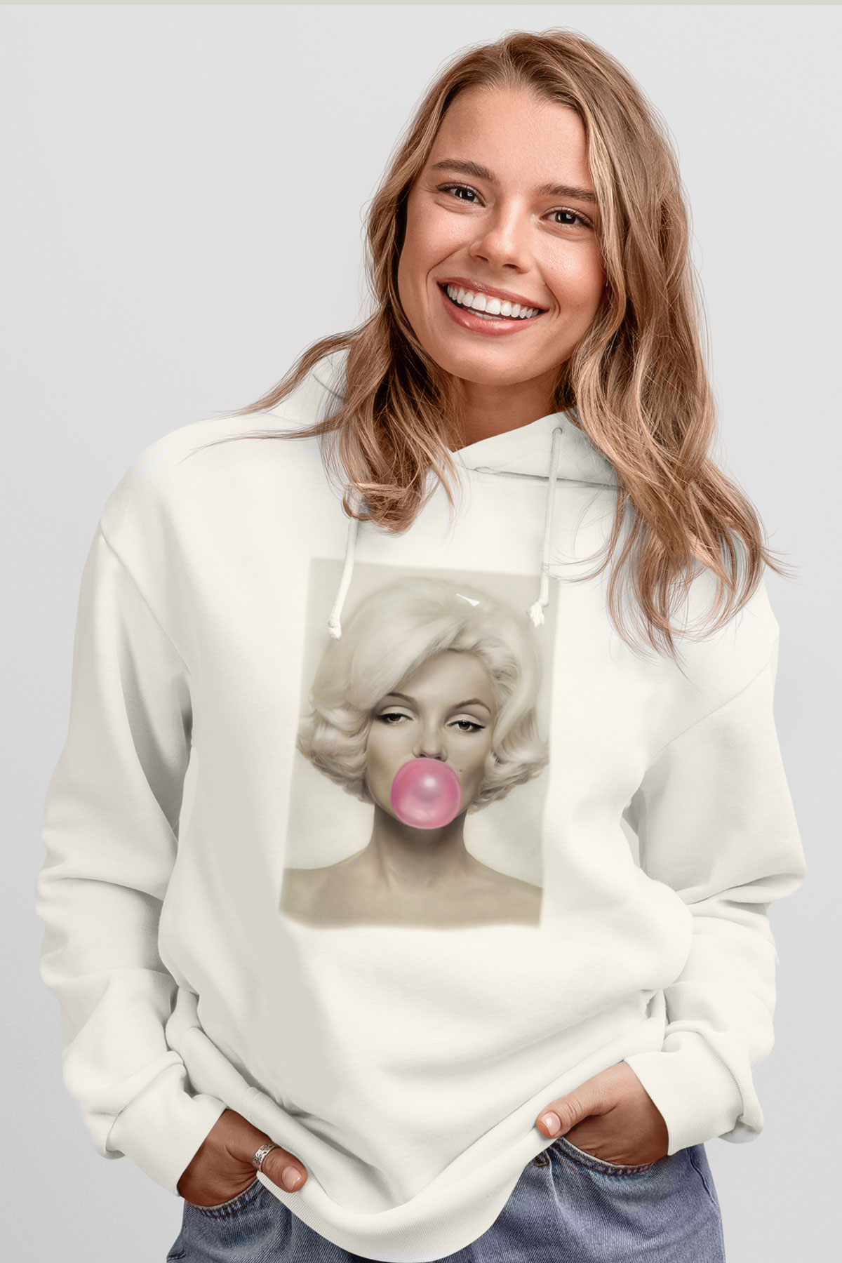Marilyn Monroe Beyaz Unisex Kapşonlu Sweatshirt