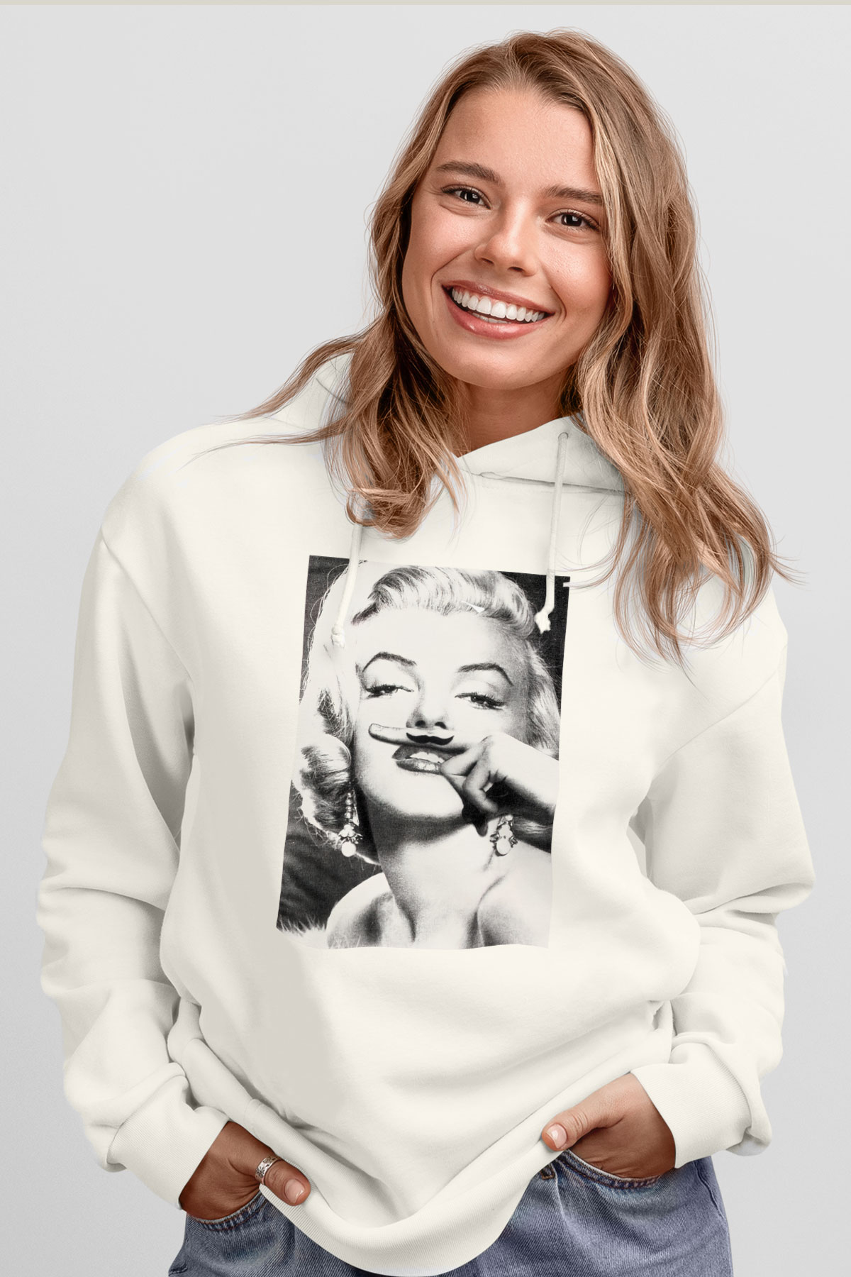 Marilyn Monroe Beyaz Unisex Kapşonlu Sweatshirt