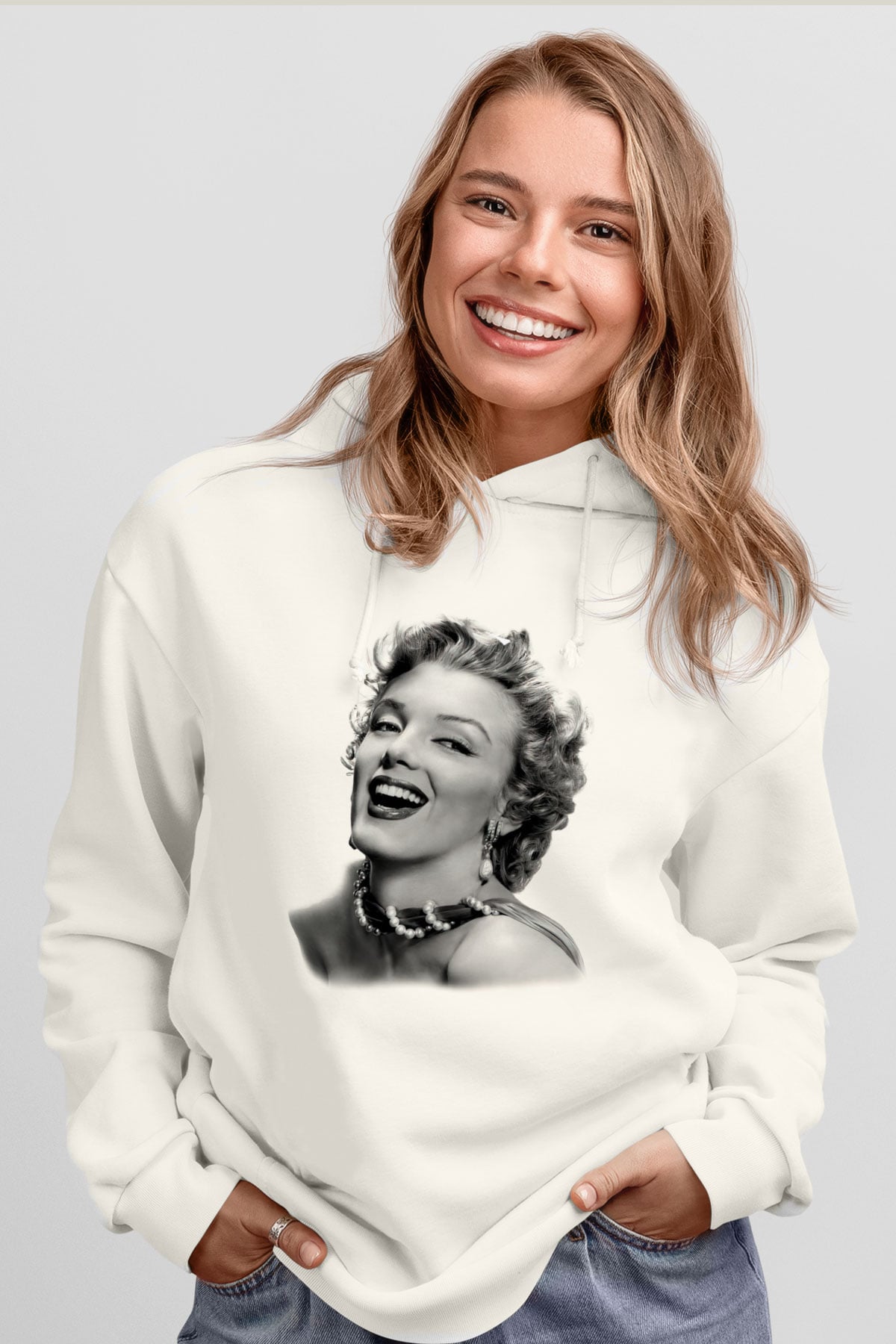 Marilyn Monroe Beyaz Unisex Kapşonlu Sweatshirt