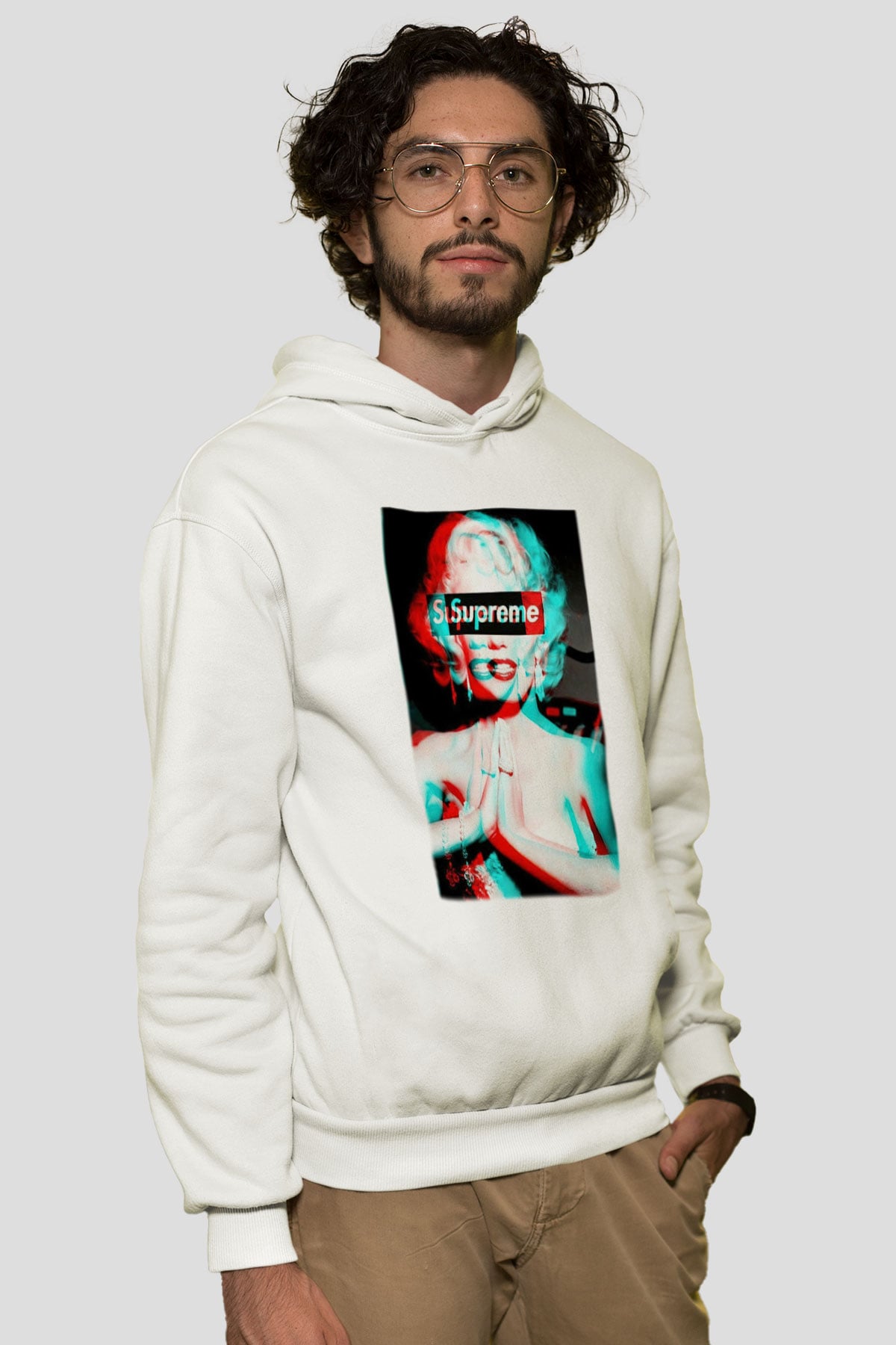 Marilyn Monroe Beyaz Unisex Kapşonlu Sweatshirt