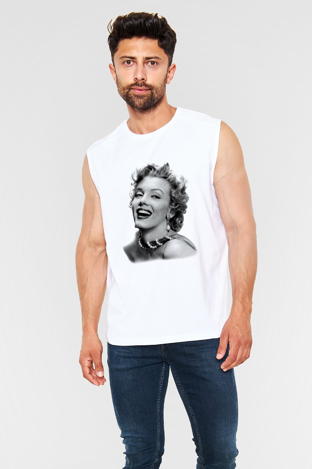 Marilyn Monroe Beyaz Unisex Kolsuz Tişört