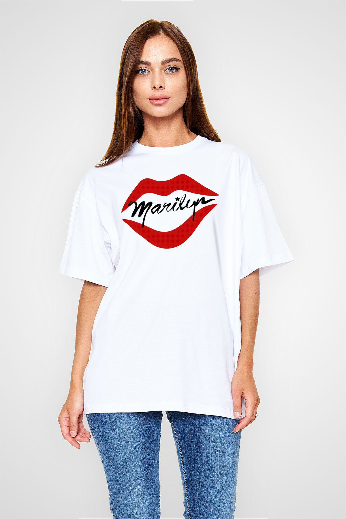 Marilyn Monroe Beyaz Unisex Oversize Tişört T-Shirt