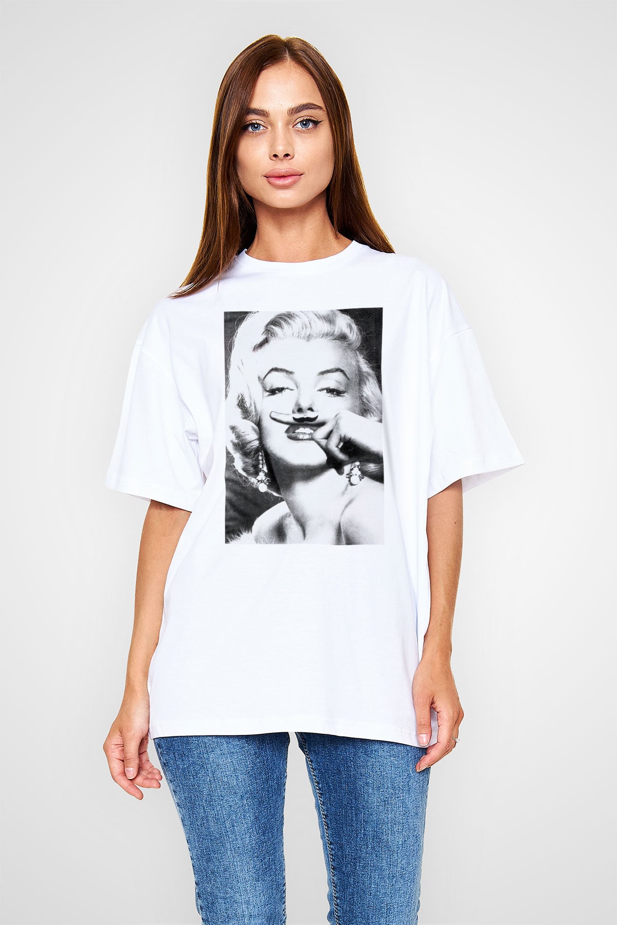 Marilyn Monroe Beyaz Unisex Oversize Tişört T-Shirt