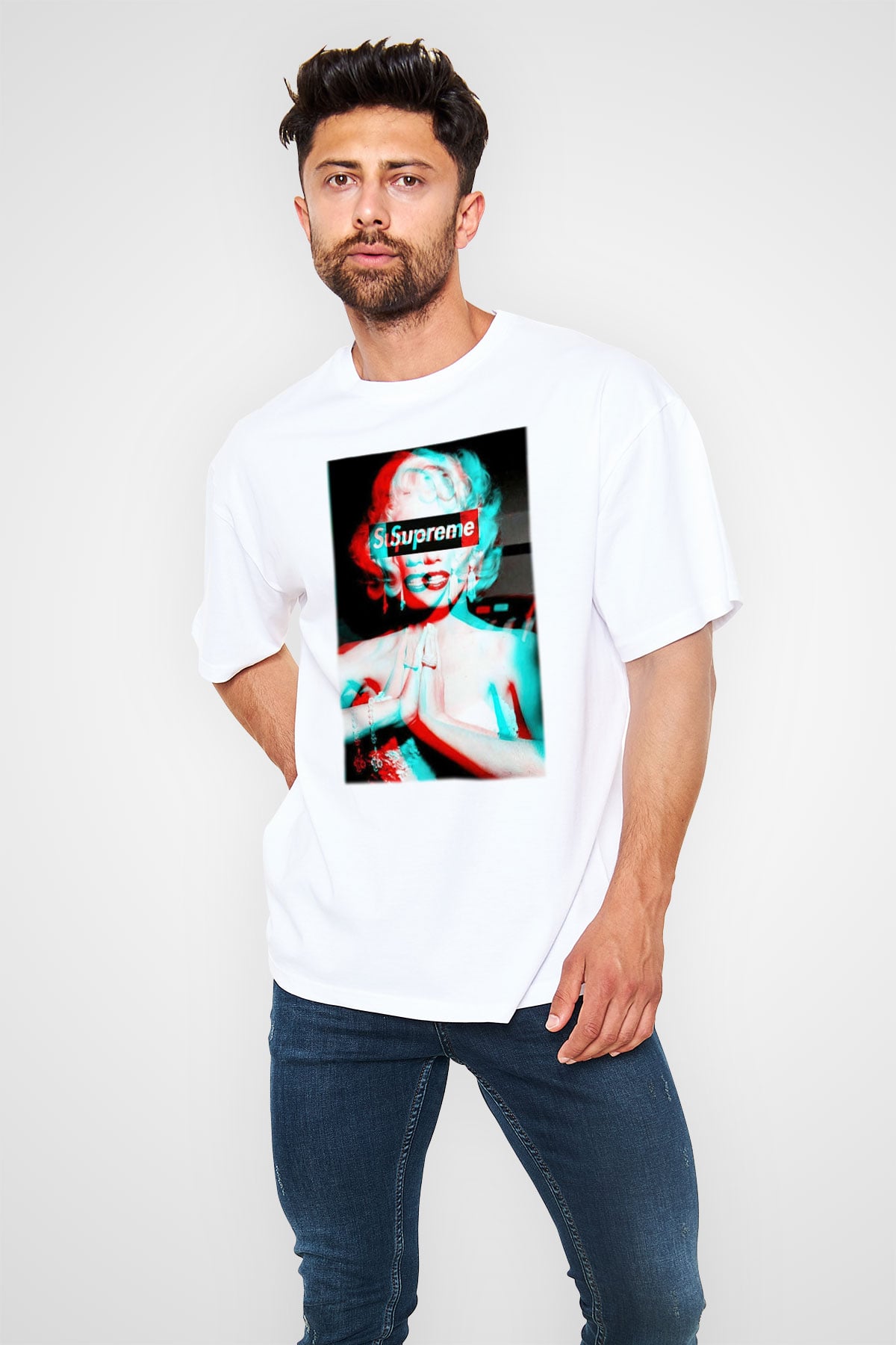 Marilyn Monroe Beyaz Unisex Oversize Tişört T-Shirt