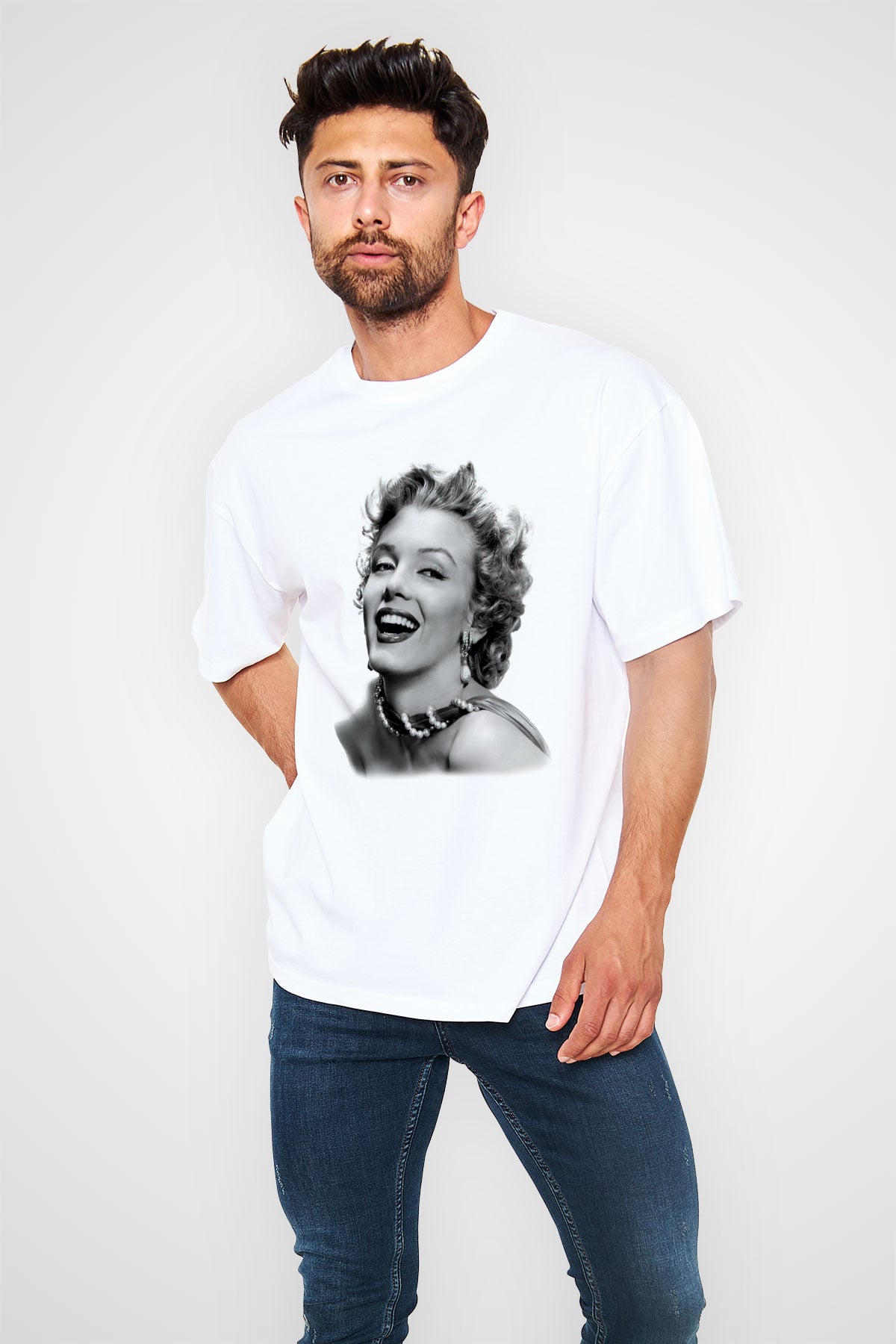 Marilyn Monroe Beyaz Unisex Oversize Tişört T-Shirt