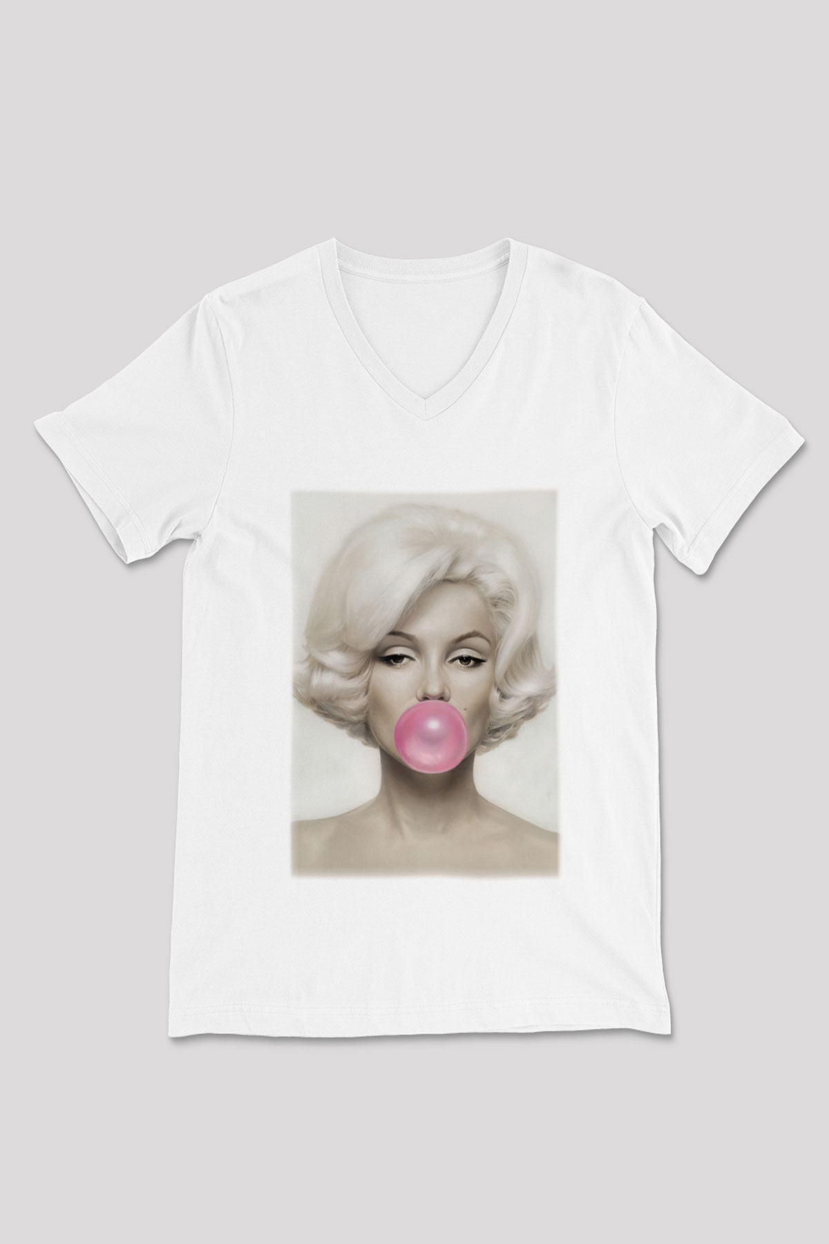 Marilyn Monroe Beyaz Unisex V Yaka Tişört T-Shirt