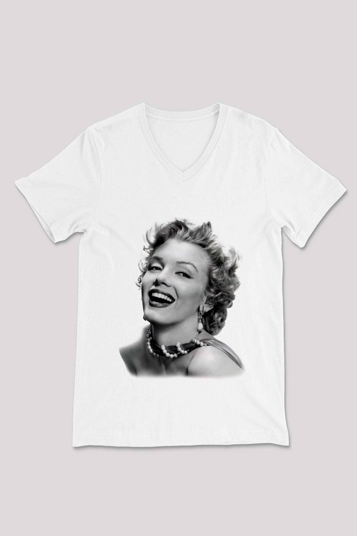 Marilyn Monroe Beyaz Unisex V Yaka Tişört T-Shirt