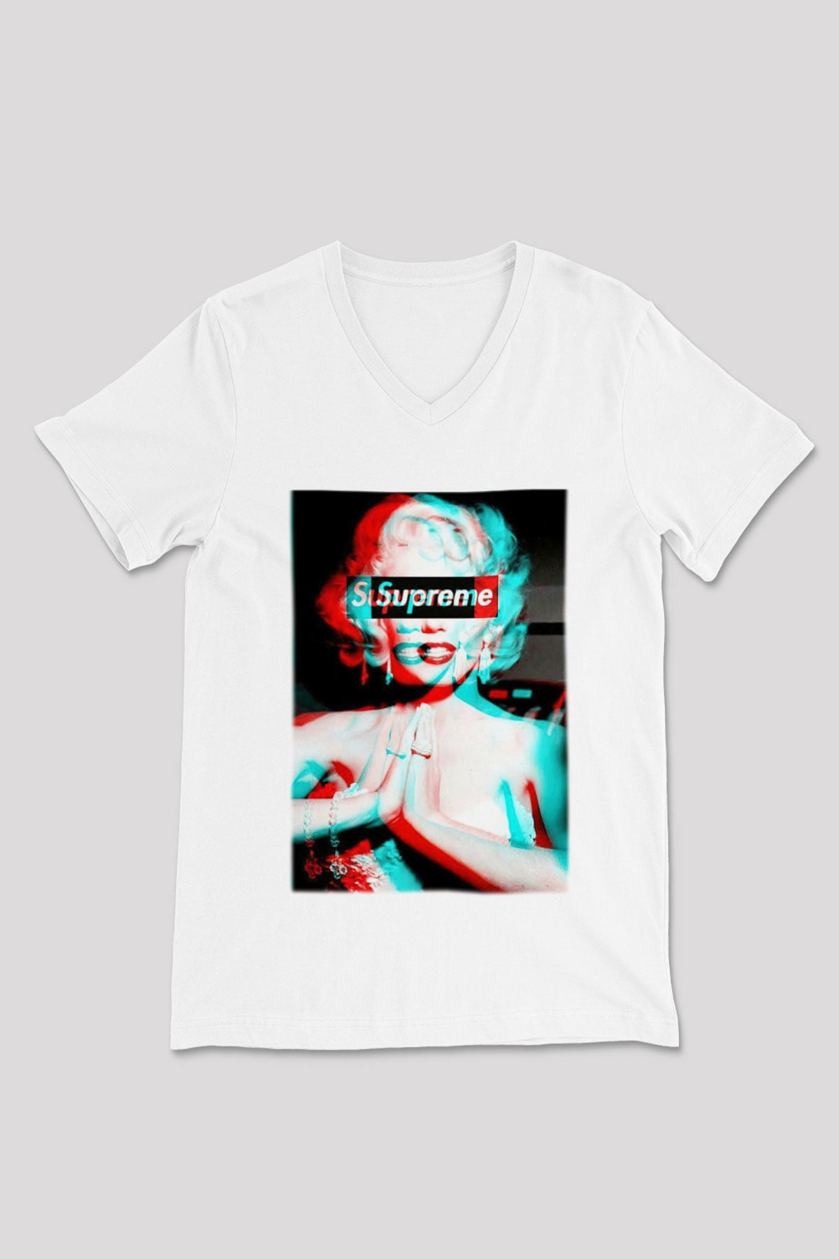 Marilyn Monroe Beyaz Unisex V Yaka Tişört T-Shirt