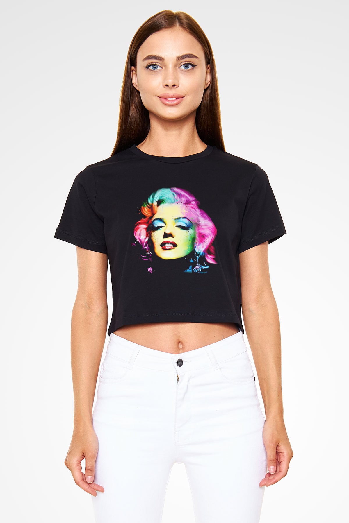 Marilyn Monroe Siyah Crop Top Tişört