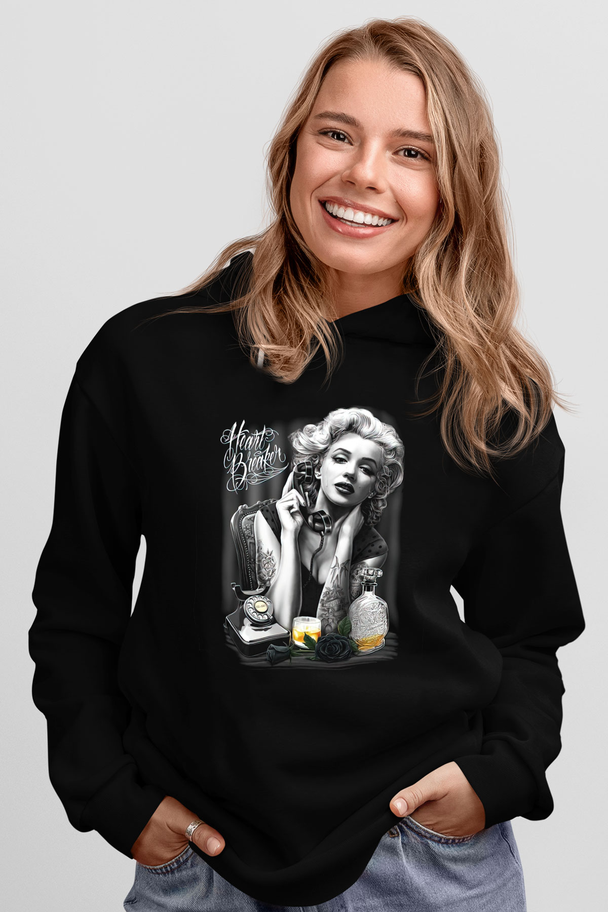 Marilyn Monroe Siyah Unisex Hoodie