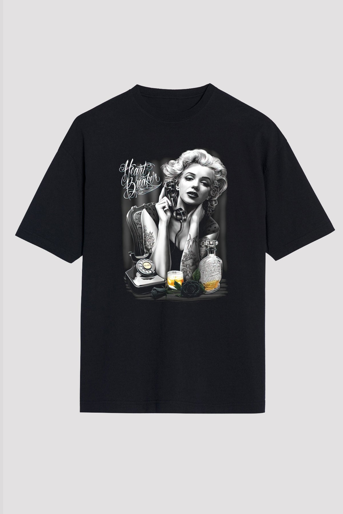 Marilyn Monroe Siyah Unisex Oversize Tişört T-Shirt