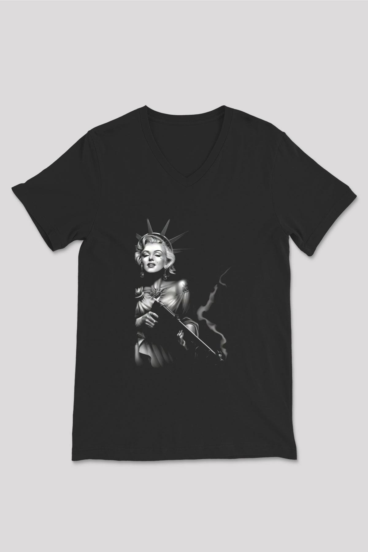 Marilyn Monroe Siyah Unisex V Yaka Tişört T-Shirt